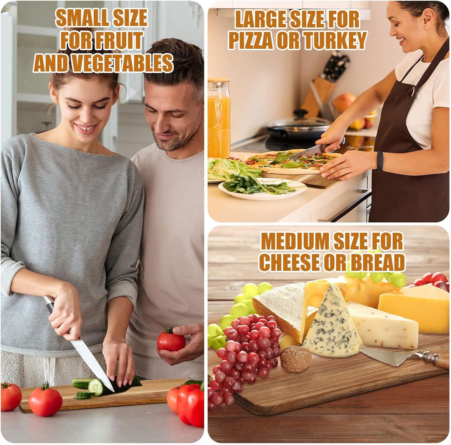 Patelai 12 Packs Wooden Cutting Board Set with Handles Large Kitchen Serving Plain Chopping Board Bulk Gifts for Mom for Vegetables Meat Pizza Cheese Fruit Bread(Acacia Wood,21.5 x 8.75 Inch)