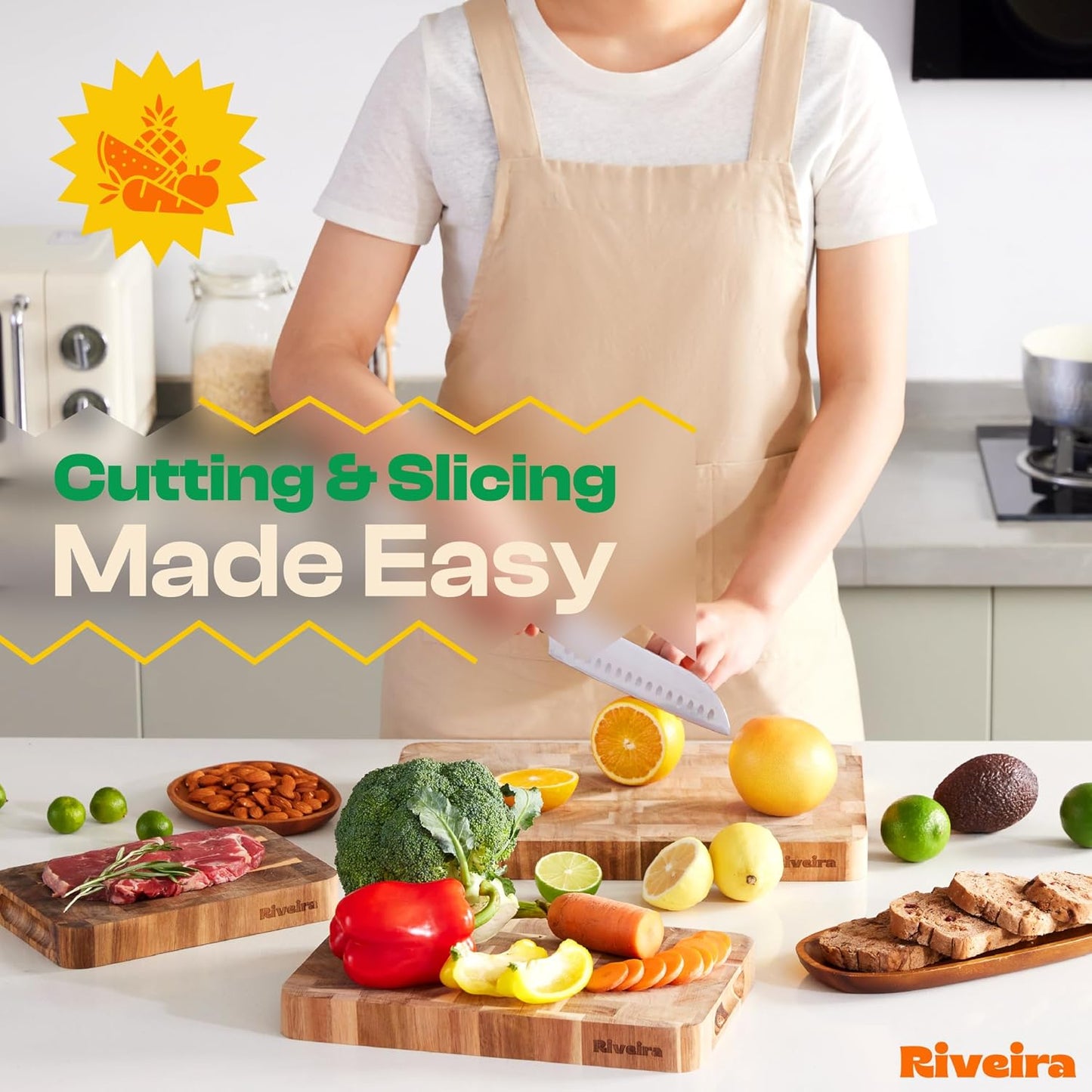 Riveira Acacia Wood Cutting Board – Gourmet Acacia Grandeur: 24 x 18 Wooden Cutting Board – Natural Wooden Cutting Boards For Kitchen Decorative – Innovative Juice Grooves Acacia Wooden Chopping Board