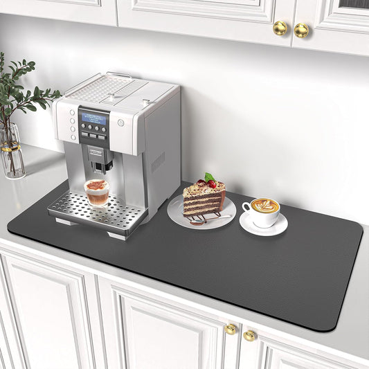 PoYang 31"x17" Coffee Mat X-Large, Coffee Bar Accessories for Countertop, Absorbent Dish Drying Mat, Anti-Slip and Hide Stain Pad for Espresso Machine, Espresso Maker and Kitchen Counter, Gray