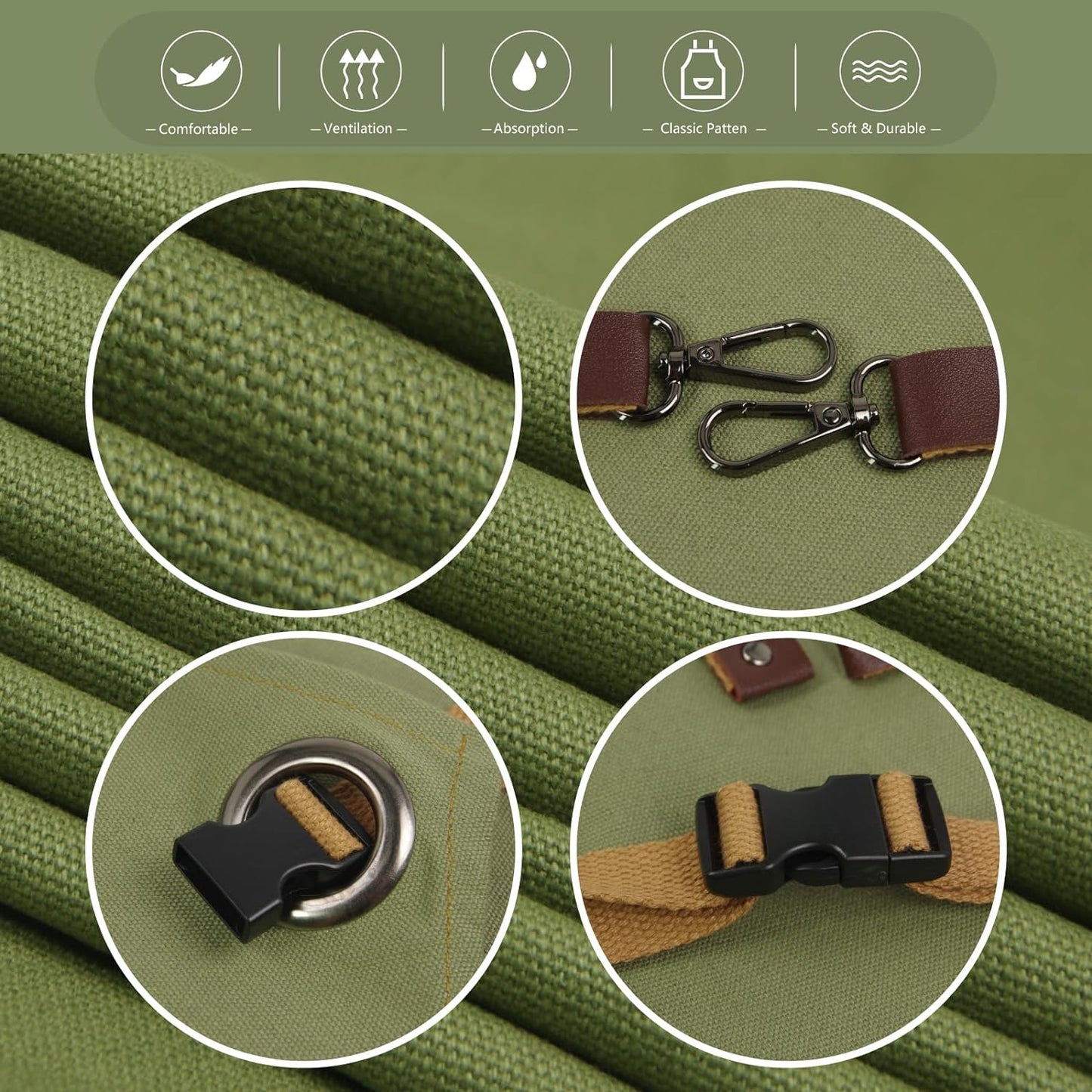 Kitchen Apron, Work Apron, Canvas, Multiple Pockets, Gardening, Painting, BBQ, Artist, Carpenter, Sizes M to XXL, Olive