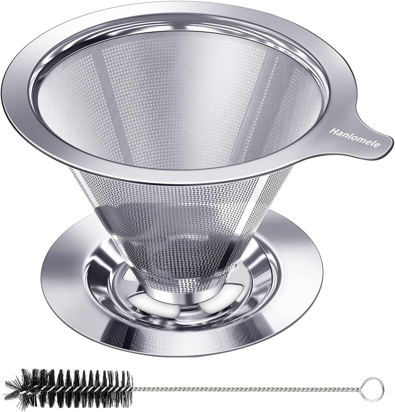 Pour Over Coffee Dripper, Paperless Reusable Coffee Filter, Pour Over Coffee Maker for Single Cup Brew, Double Mesh Design of Stainless Steel Cone Filter for Perfect Extraction (1-2 Cup)