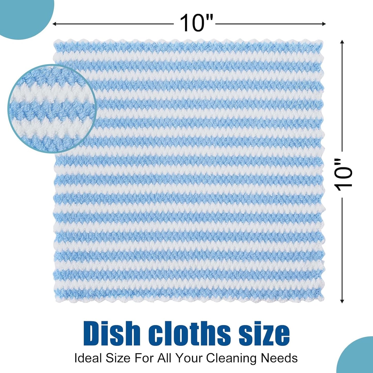 Homaxy 12 Pack Kitchen Dish Cloths, Ultra Soft and Absorbent Dish Towels, Reusable Fast Drying Microfiber Cleaning Cloth, Coral Velvet Wave Design No-lint, 10 x 10 inches, Blue