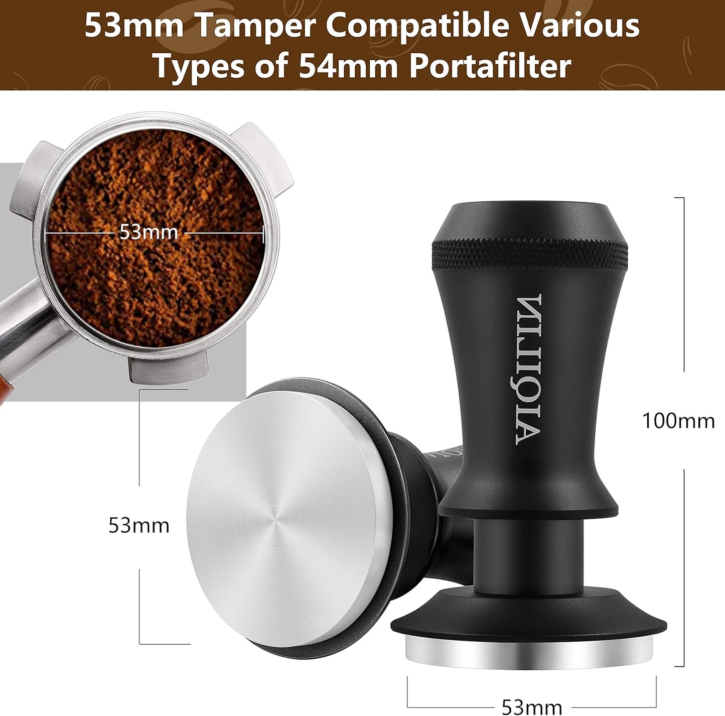 Espresso Tamper, Constant 30lb Coffee Tamper with double Calibrated Spring Loaded, Stainless Steel double spring loaded Coffee Tamper Fits for All Portafilters- Flat Base (53mm, BLACK)