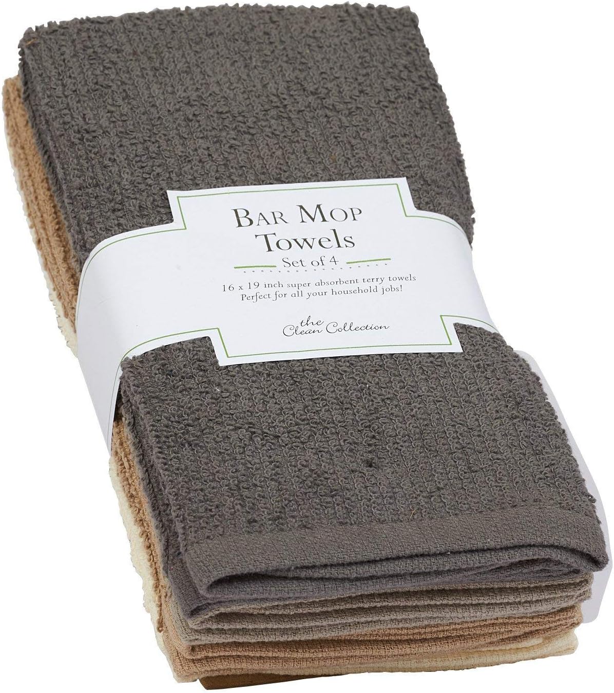 DII Design Imports 100% Cotton, Machine Washable, Ultra Absorbent, Everyday Kitchen Basic, Utility, Bar Mop Dishtowel 16 x 19 Bar Mop Towels Set of 4 (Neutral Bar Mop, 16 x 19)