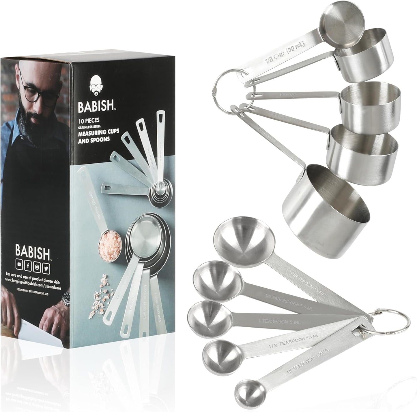 Babish 10-Piece Stainless Steel Measuring Cups & Spoon Set