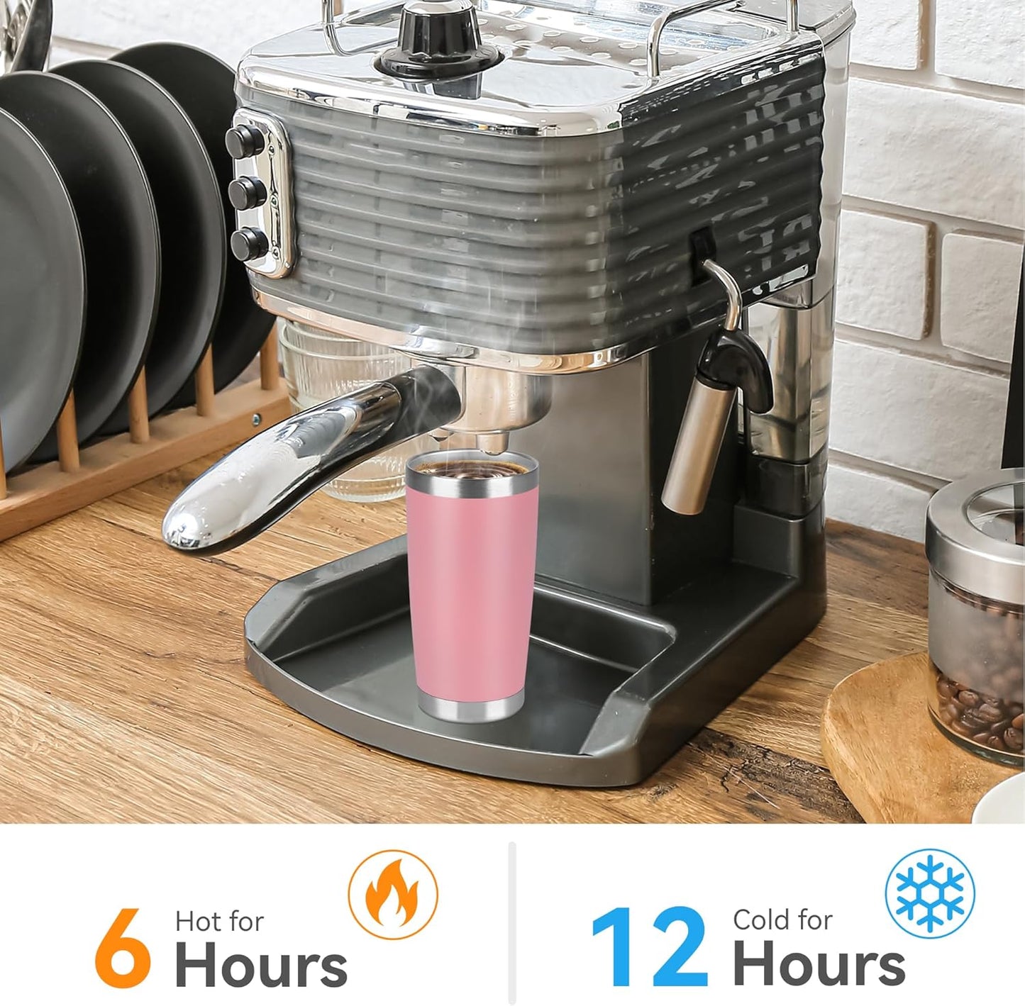 20 oz Tumbler Stainless Steel Tumblers Bulk with Lid Double Wall Insulated Coffee Tumbler Cups for Hot & Cold Drinks Powder Coated Travel Coffee Tumbler Mug Metal (Rose Pink, 1 pack)