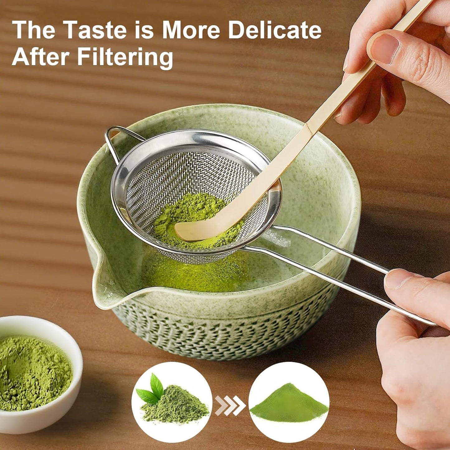 Matcha Whisk Set, Ceramic Matcha Set, Matcha Bowl with Spout, Matcha Whisk & Holder, Sifter and Bamboo Scoop, 5 Pcs Matcha Kit, Matcha Tea Ceremony Gifts for Matcha Lovers & Starter (Matcha Green)