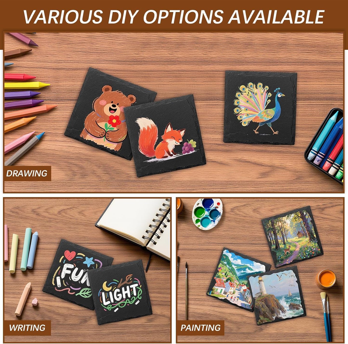 60 PCS Slate Coasters Black Square 4 Inch Bulk Rock, Blank Laser Engraving, Scratch Resistant Bottom, Home Office Kitchen Gift Wedding Bar Party (60 PCS Square Coasters)