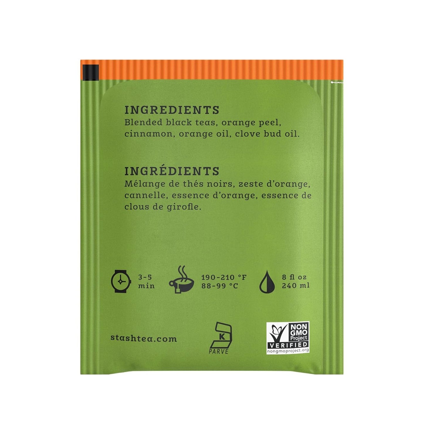 Stash Tea Orange Spice Black Tea - Caffeinated, Non-GMO Project Verified Premium Tea with No Artificial Ingredients, 30 Count (Pack of 6) - 180 Bags Total