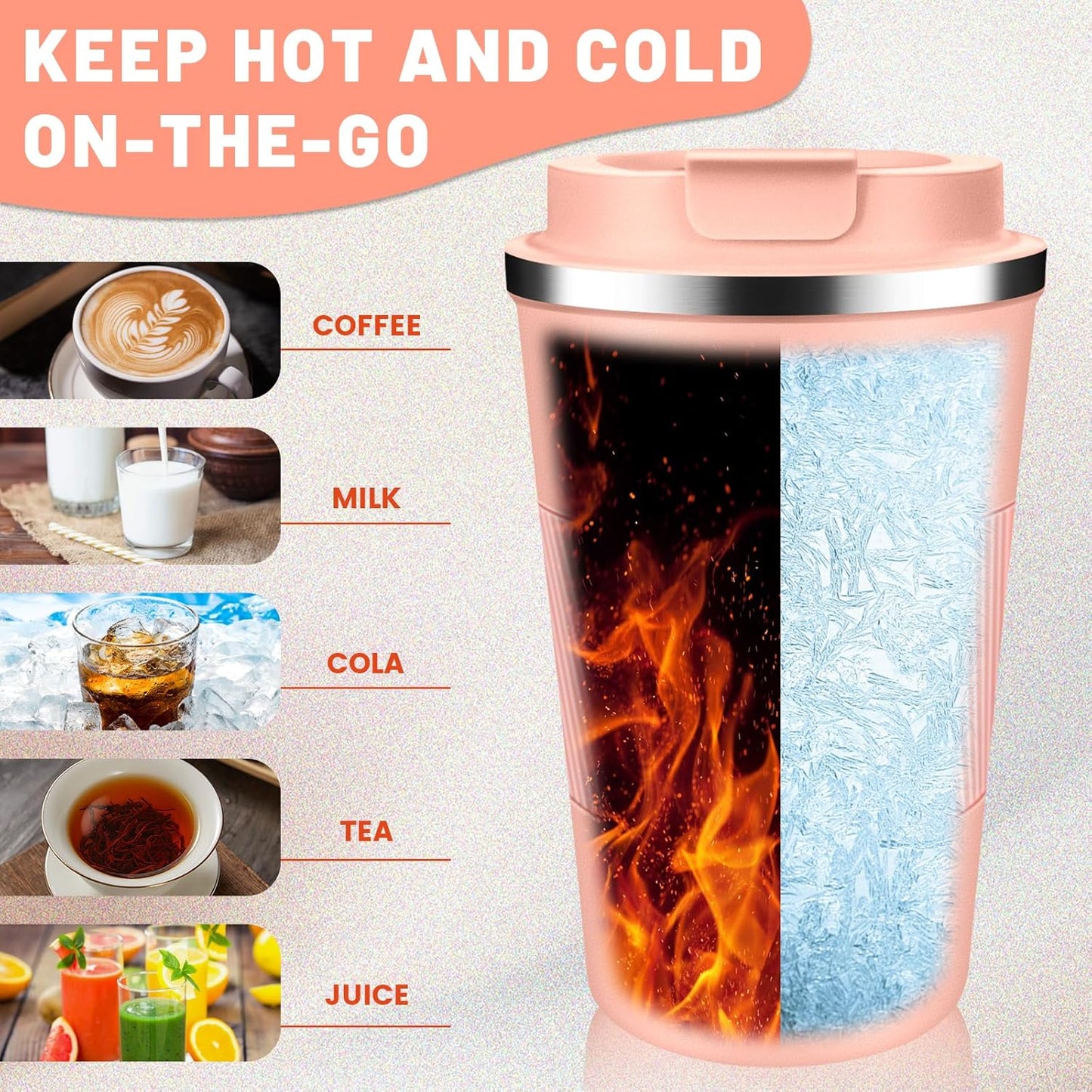 Insulated Coffee Tumblers with Flip Lid 12oz / 17oz, Stainless Steel Travel Coffee Mug Leak Proof, Vacuum Insulated Coffee Mug Reusable Cup, Keeps Cold and Hot for Coffee Tea