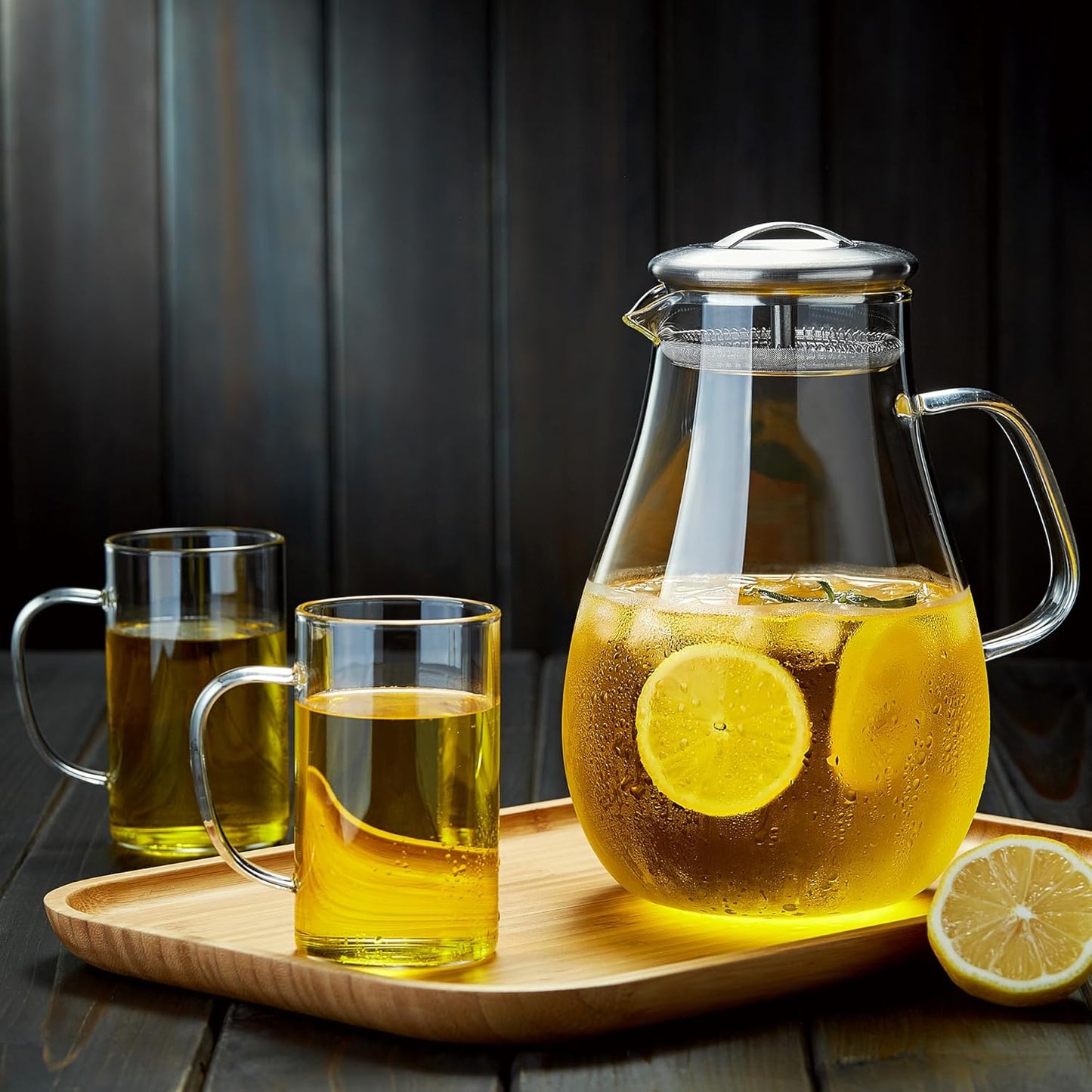 2000ML/68OZ Glass Pitchers with Lid for Hot and Cold Drinking, Heat Resistant Borosilicate Glass Pitcher for Tea, Juice, Milk, Cold Hot Beverages