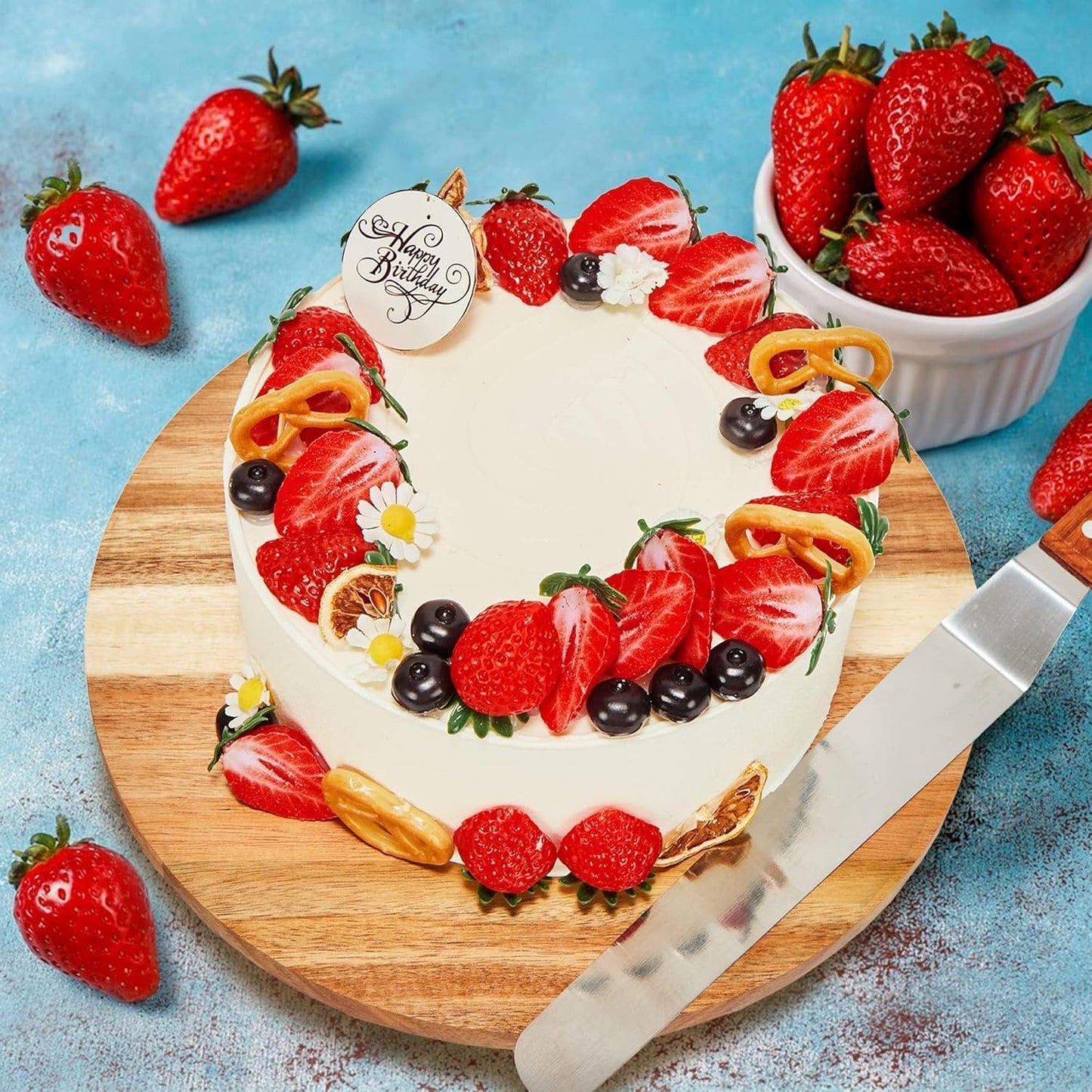 12" Acacia Wood Revolving Cake Stand, 2" High Rotating Cake Turntable, Wooden Rotating Display Stand for Cake, Cupcake Decorating Supplies