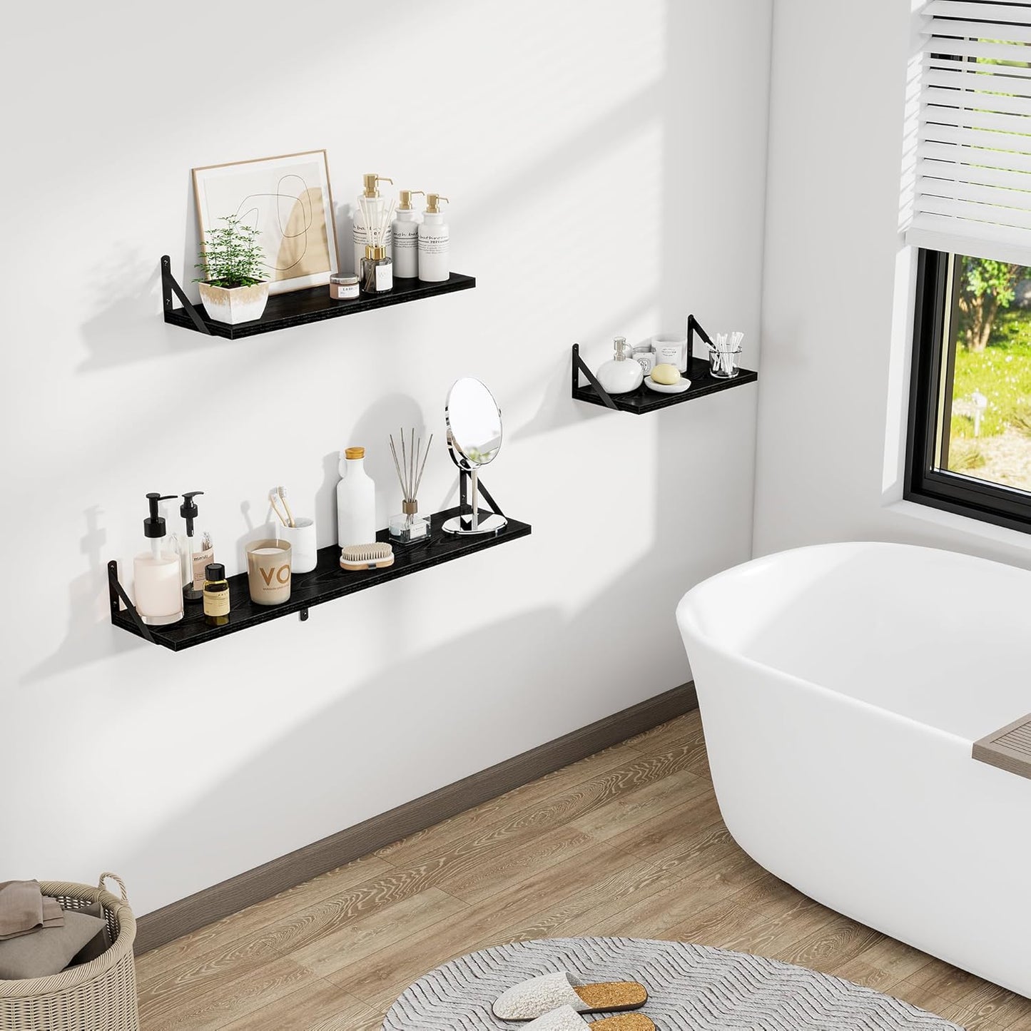 Dreamland Deep Floating Shelves for Wall, 16W x 8D Wall Mounted Shelves Set of 2, Floating Shelves Bedroom with Sturdy Metal Brackets for Living Room, Bathroom and Kitchen, Black