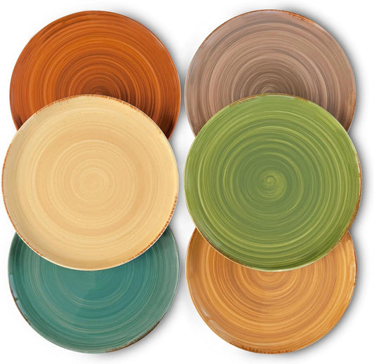 Mora Ceramic Helix Swirl Dinner Plates Set of 6, 10in Modern Spiral Porcelain Dish Dinnerware for Kitchen, Serving & Restaurants - Dishwasher, Microwave, Freezer, Oven Safe Dishware - Earth Colors