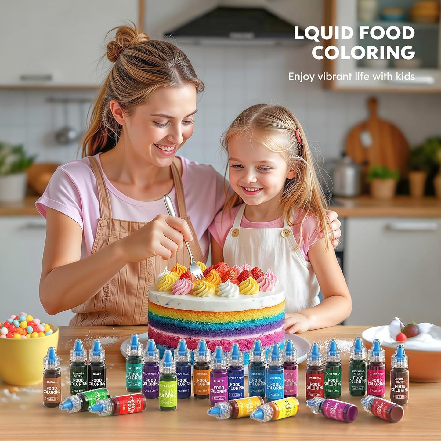 Food Coloring for Baking-24 Color Food Grade Vibrant Cake Coloring Liquid Set for Cake Decorating, Baking, Cookies, Easter Egg, Making DIY Supplies Kit- 0.25 Fl. oz (6 ml)/Bottles