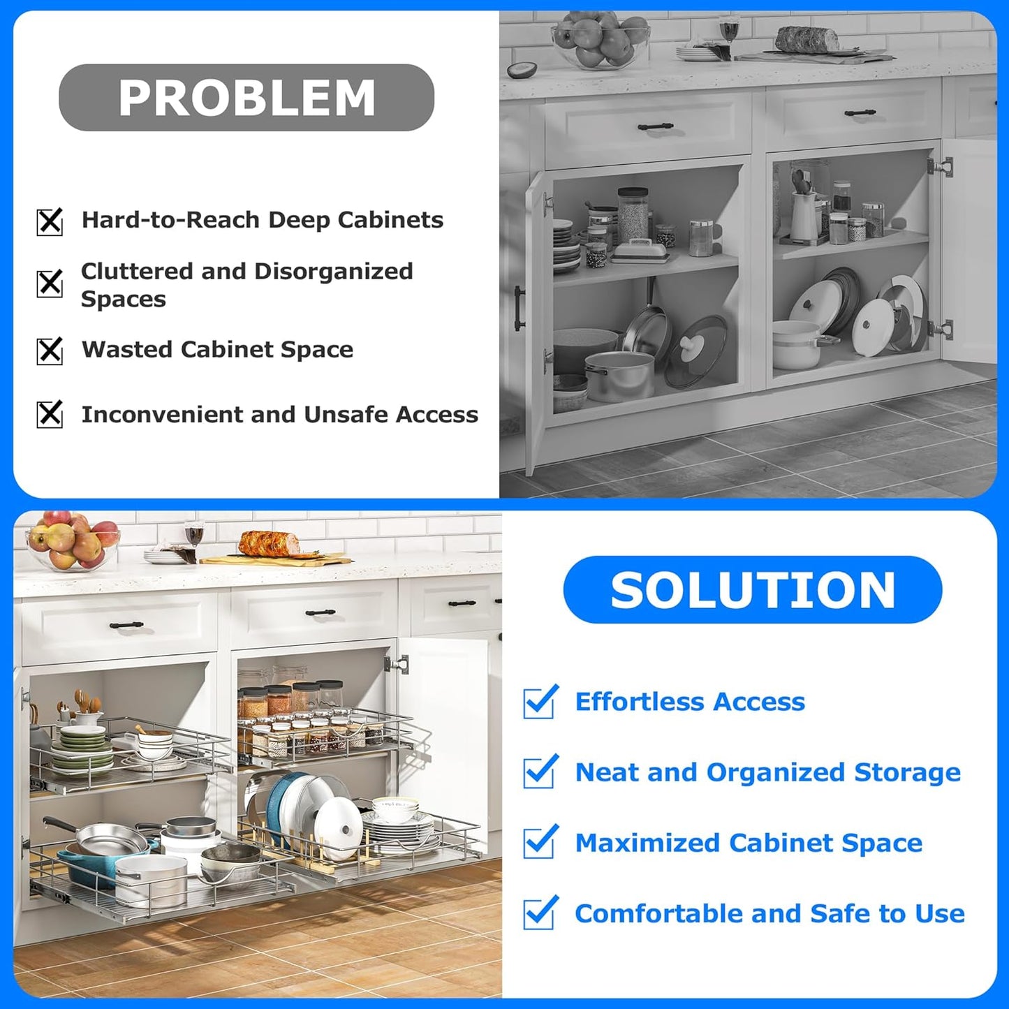 WelFurGeer Soft Close Slide Out Cabinet Shelf, 14" W x 22" D Pull Out Drawers for Kitchen Cabinets, Kitchen Shelf Organizer, Cupboard Organizers and Storage, Under Cabinet Pull Out Shelves