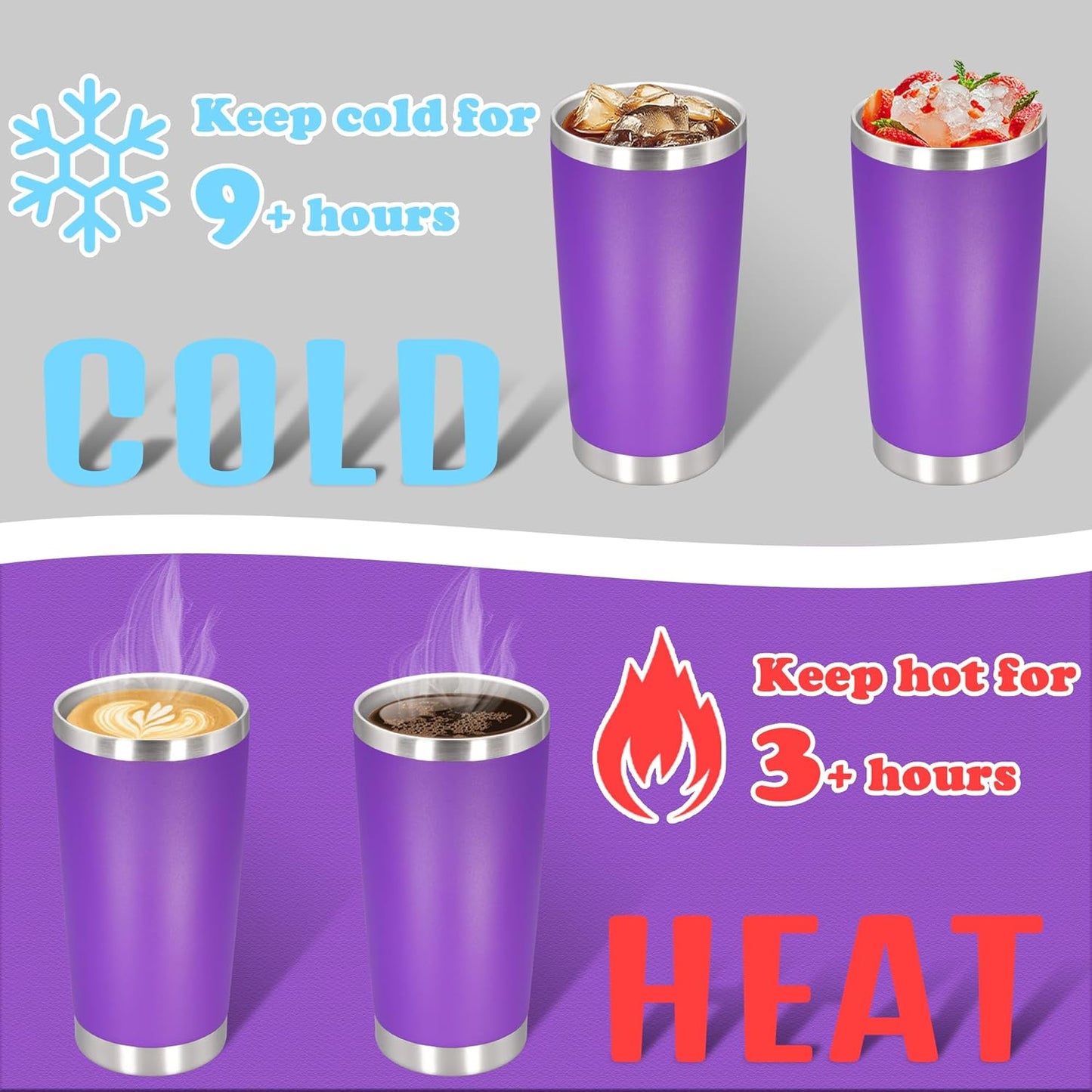 20 oz Tumbler with lid Double Wall Vacuum Insulated Tumblers Stainless Steel Coffee Mug Travel Coffee Tumbler Powder Coated Tumbler Cup Keep Hot&Cold - (PurPle 12 Pack)
