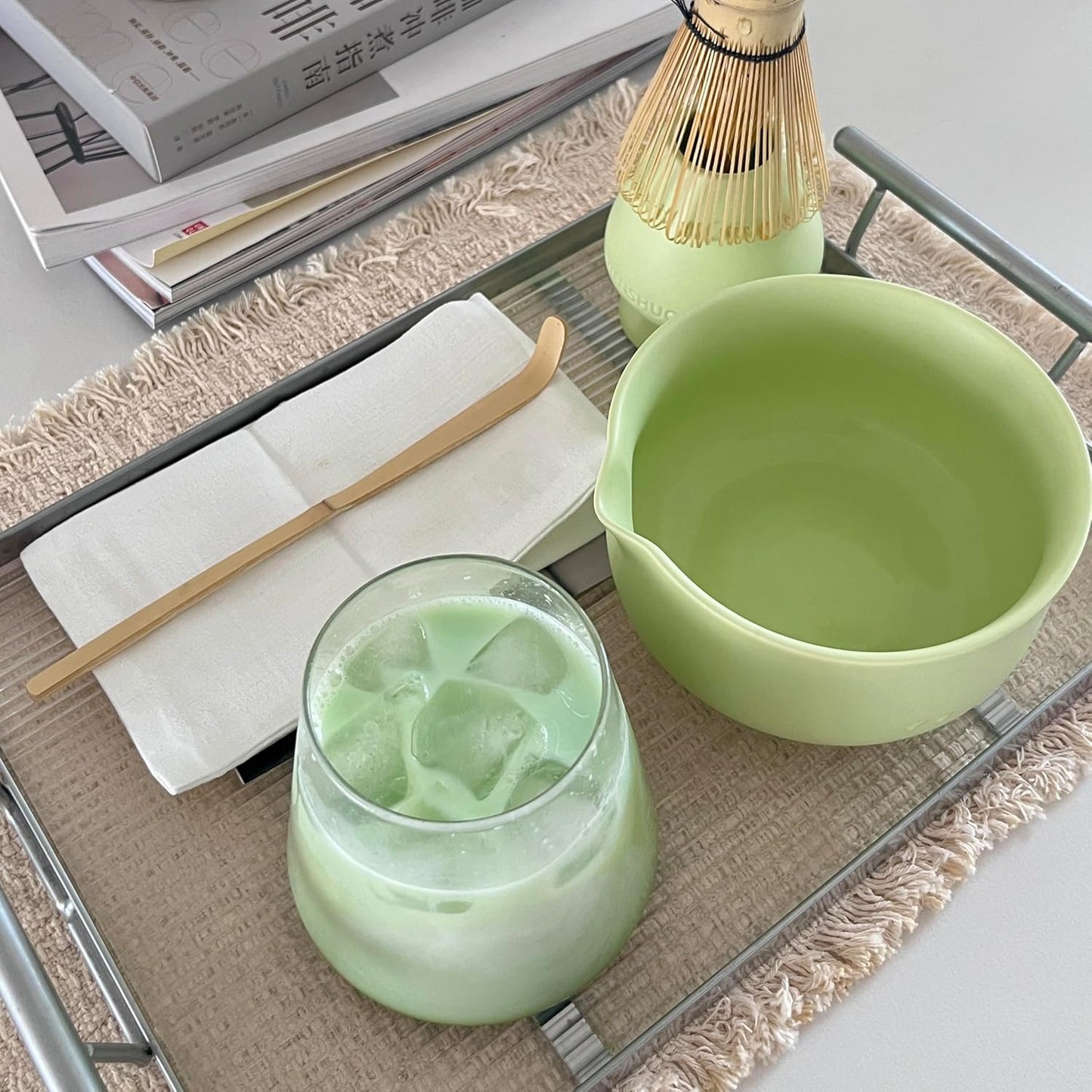 Matcha Kit - Premium Matcha Whisk Set with Traditional Bamboo Tools, Ideal Matcha Tea Set for Home (Mint Green)
