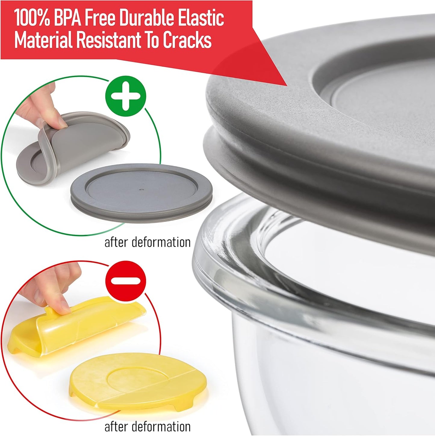 Set of 6 Stackable Space-Saving Nesting Glass Bowls with BPA Free Lids for Foodprep, Storage, Baking, Mixing & Cooking, Microwave Safe - Durable Inert Borosilicate Glass