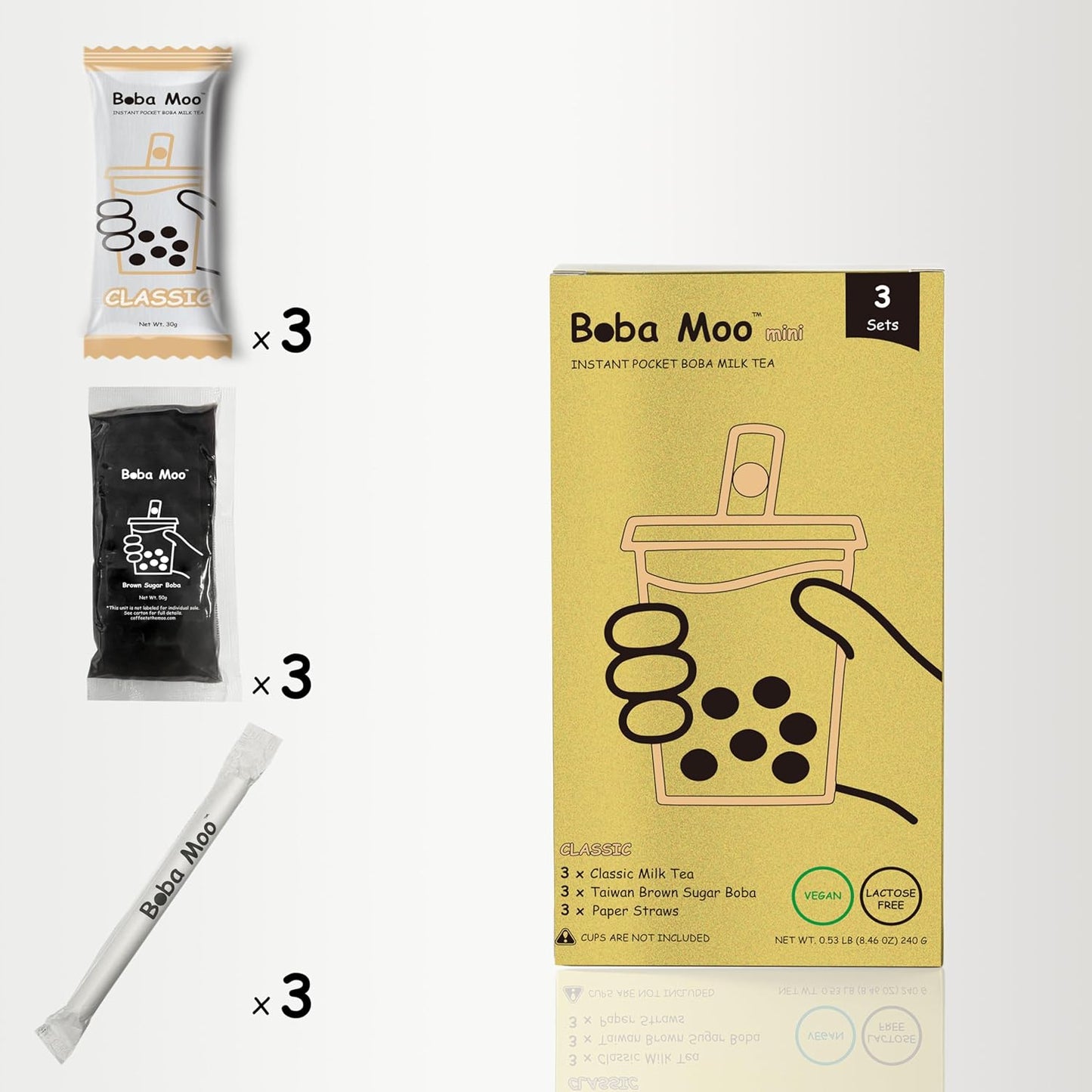 Boba Moo Mini Premium Boba Tea Kit With Classic Milk Tea Flavor - Only 10,000 Kits Yearly, Small Batch Bubble Tea Kit With Exceptional Taste & Chewiness, Vegan, Lactose-Free, 3 Servings