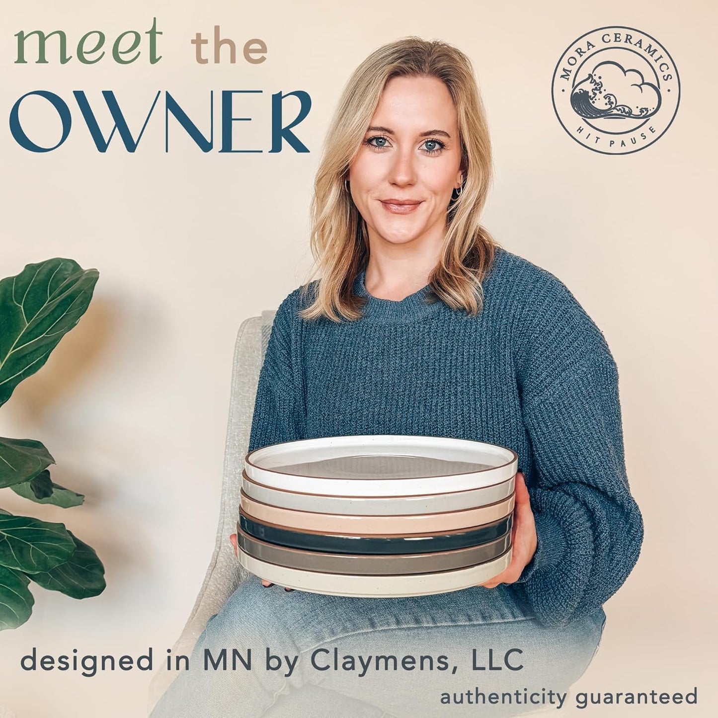 Mora Ceramic Flat Dinner Plates Set of 6, 10.5 in High Edge Dish Set - Microwave, Oven, and Dishwasher Safe, Scratch Resistant, Modern Dinnerware- Kitchen Porcelain Serving Dishes - Assorted Neutrals