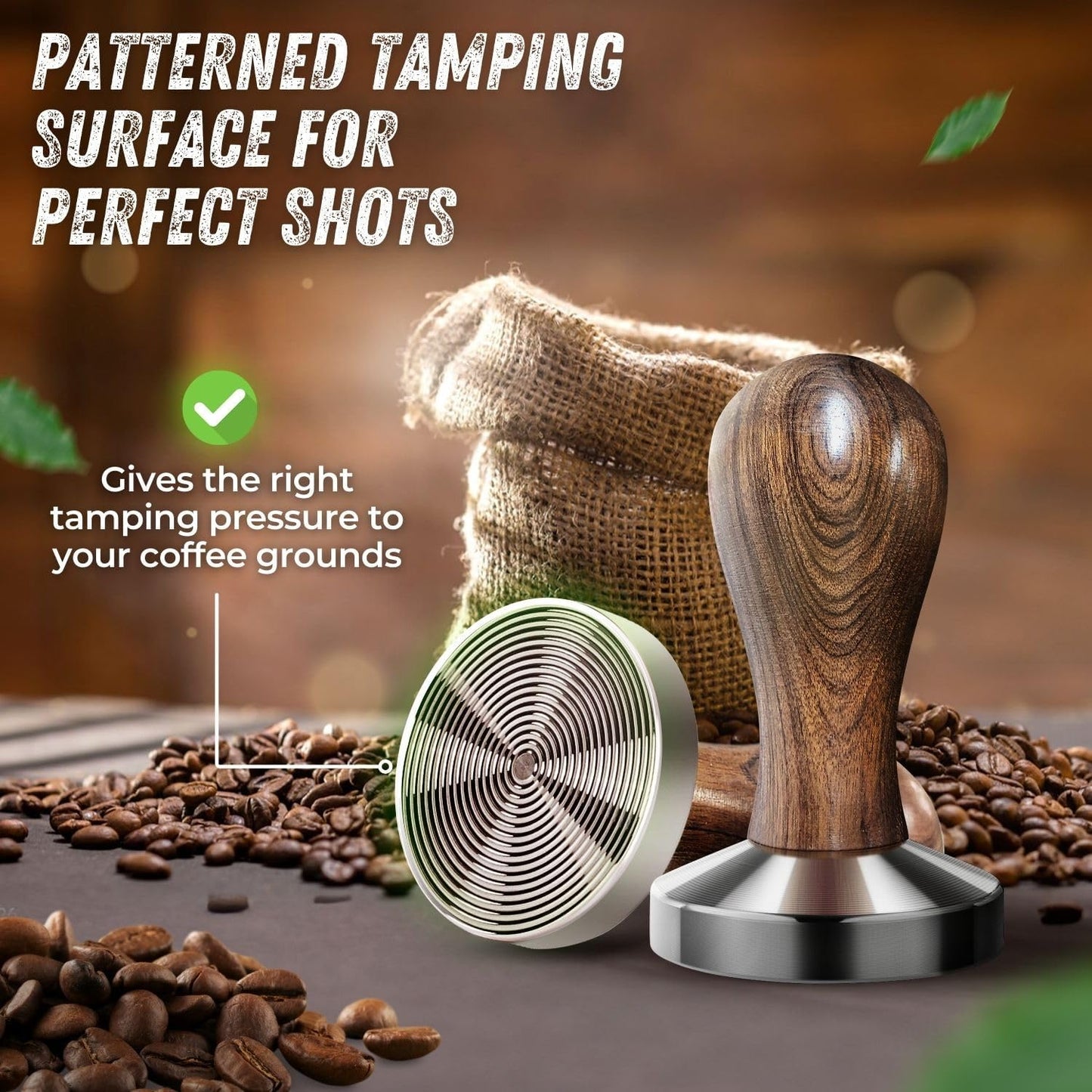 Flexzion Coffee Tamper 58mm Espresso Tamper Tool, Stainless Steel Barista-Quality Hand Press Espresso Maker with Ergonomic Wooden Handle