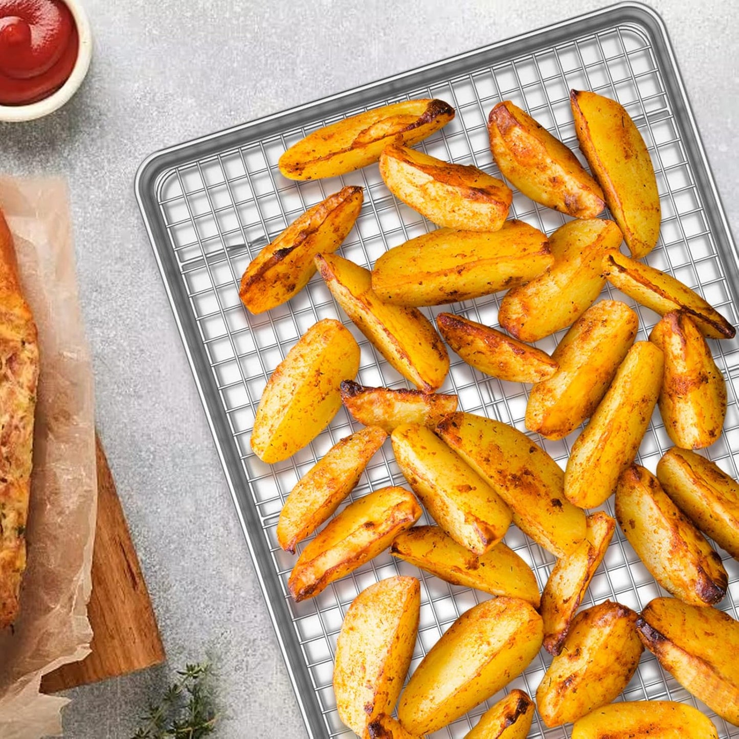 Baking Sheet with Rack Set [2 Pans + 2 Racks], Wildone Stainless Steel Cookie Sheet Baking Pan Tray with Cooling Rack, Size 12 x 10 x 1 Inch, Non Toxic & Heavy Duty & Easy Clean