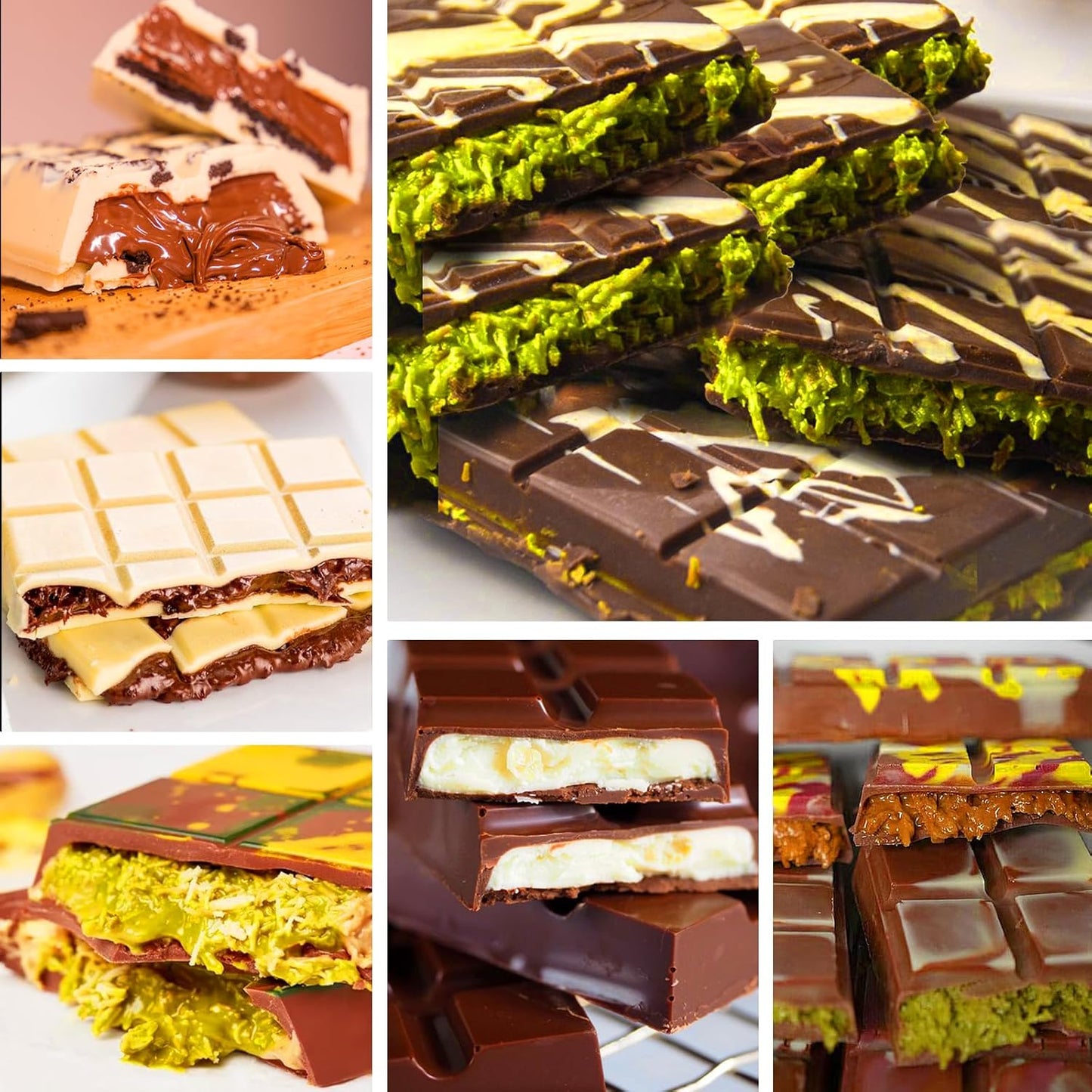 Mity rain Chocolate Bar Mold Deep, Silicone Thick Chocolate Bar Mold for Stuffed Bar, Square Knafeh Pistachio Chocolate Bar Break Apart Candy Bar Molds with 100pcs Storage Bags