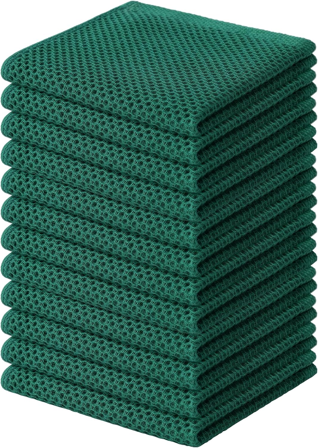 Kitinjoy 100% Cotton Kitchen Dish Cloths, 12 Pack Waffle Weave Ultra Soft Absorbent Dish Towels for Drying Dishes Quick Drying Kitchen Towels Dish Rags, 12 X 12Inch, Dark Green