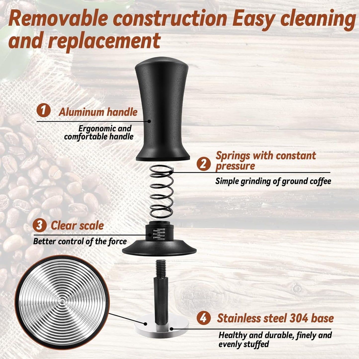 51mm Espresso Accessories Kit, Coffee Tamper Set, Spring Loaded Calibrated Tamper, WDT Tool Espresso and Tamper Mat, 51mm Espresso Tamper Kit for Espresso Coffee Machines, Barista Kit