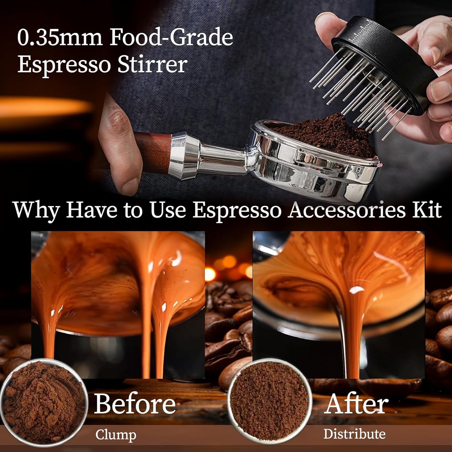 58MM Espresso Tools - Professional WDT Tool, Coffee Distributor & Tamper with 3-in-1 Design, 304 Stainless Steel Barista Essentials for Home Coffee Brewing, Beginner-Friendly Accessories