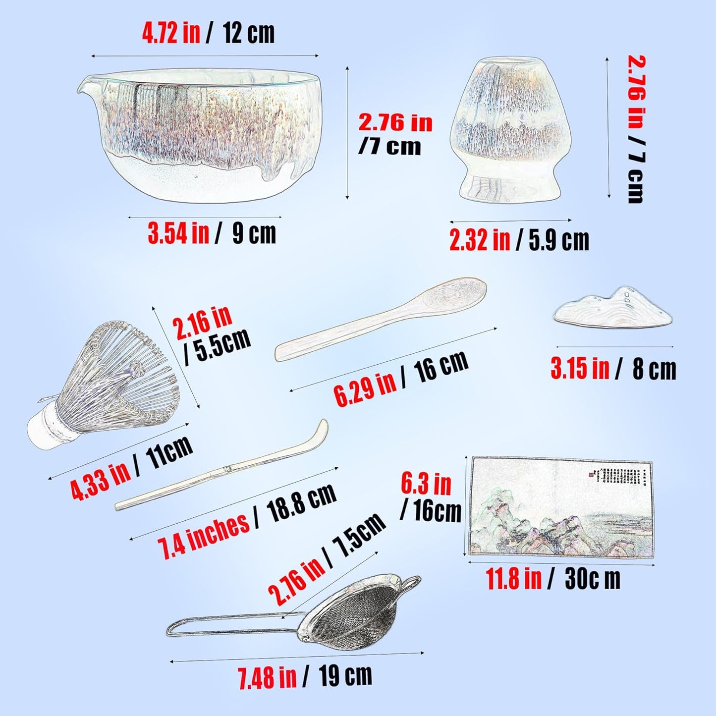 Matcha Whisk Set with Ceramic Bowl - Bamboo Whisk (Chasen), Scoop, Sifter & Holder - Complete Kit for Traditional Matcha Tea - Unique Gifts for Women, Men, Tea Lovers (Green)