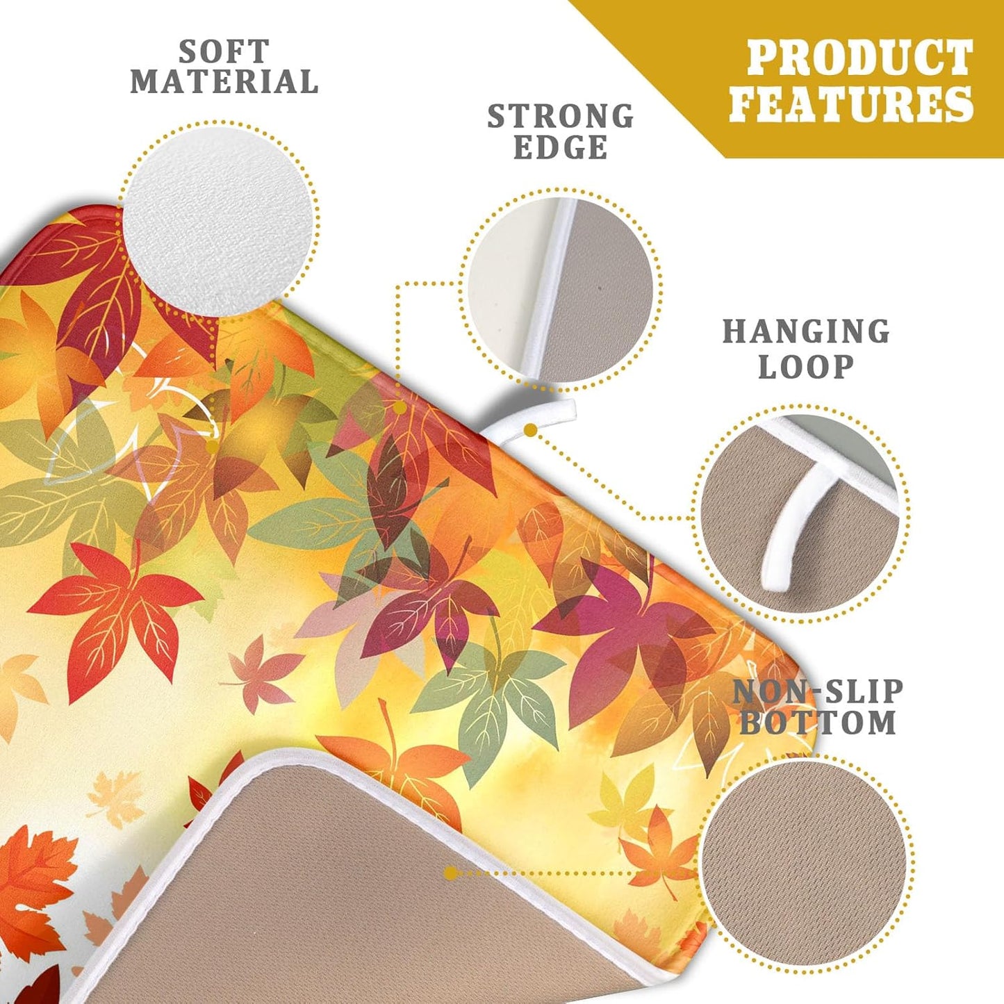 Autumn Fall Dish Drying Mat for Kitchen Counter Pumpkin Maple Leaves Drying Mat 16 x 18 Inch with Absorbent Reversible Microfiber Dish Drying Pad Dish Rack Drainer Mat for Coffee Bar