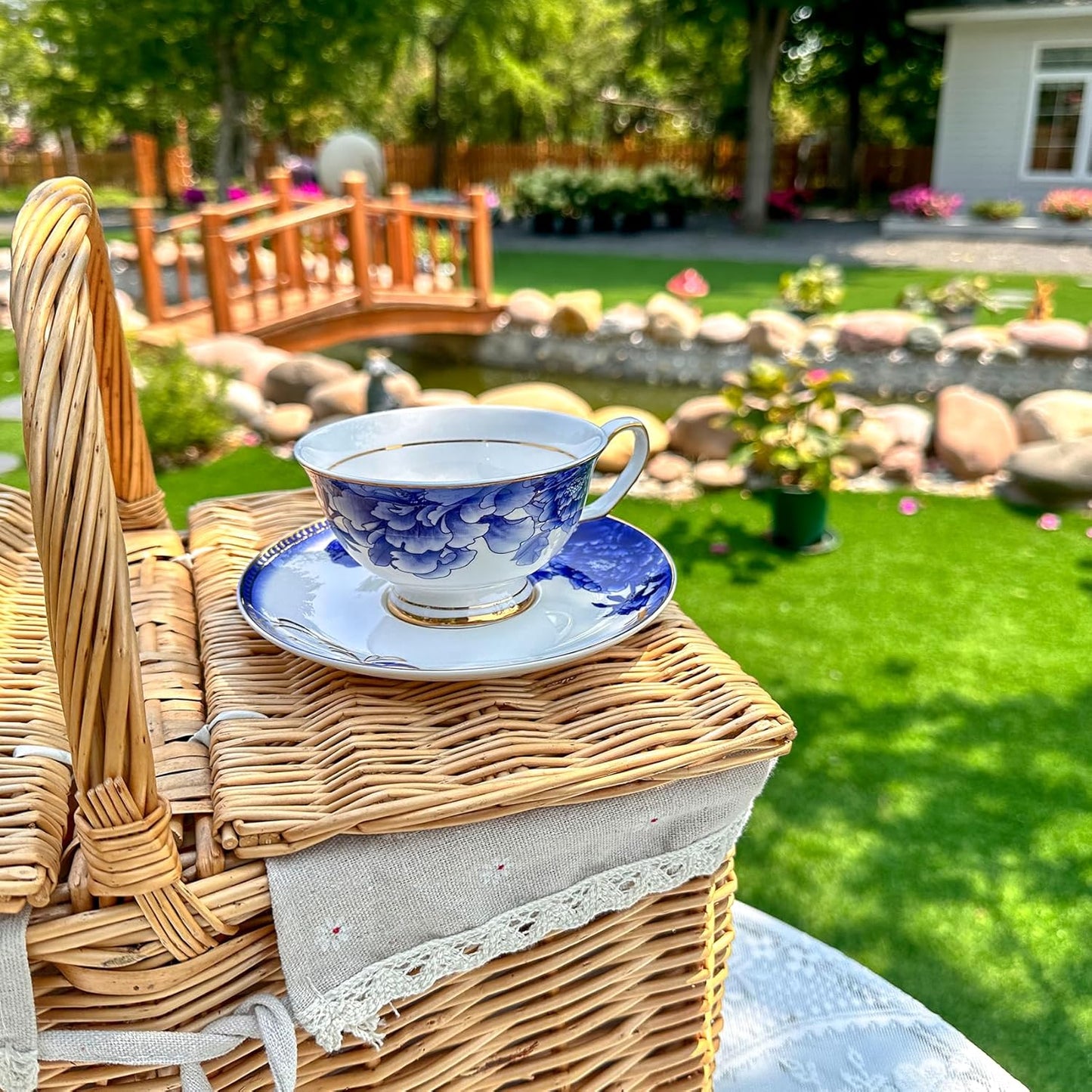 ACMLIFE Bone China Tea Sets, Blue and Gold Tea Set for Adults Porcelain Tea Cup Set, Cup and Saucer Set Vintage Floral for Women Party or Christmas Gifts Giving (china blue)