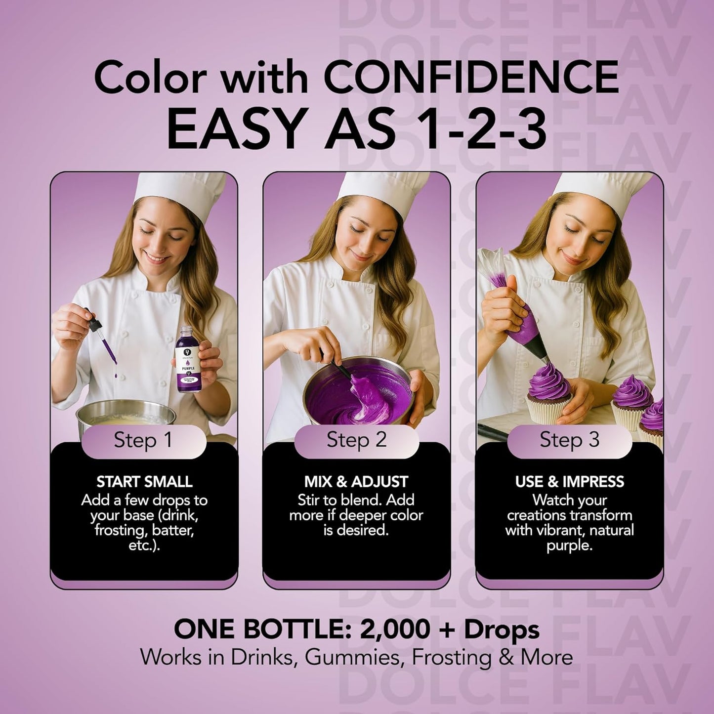 Dolce Flav Natural Purple Food Coloring – 2 oz Liquid Dye from Red Radish & Huito with Graduated Dropper | Water-Soluble | For Baking, Drinks & Frostings | Kosher | Made in USA