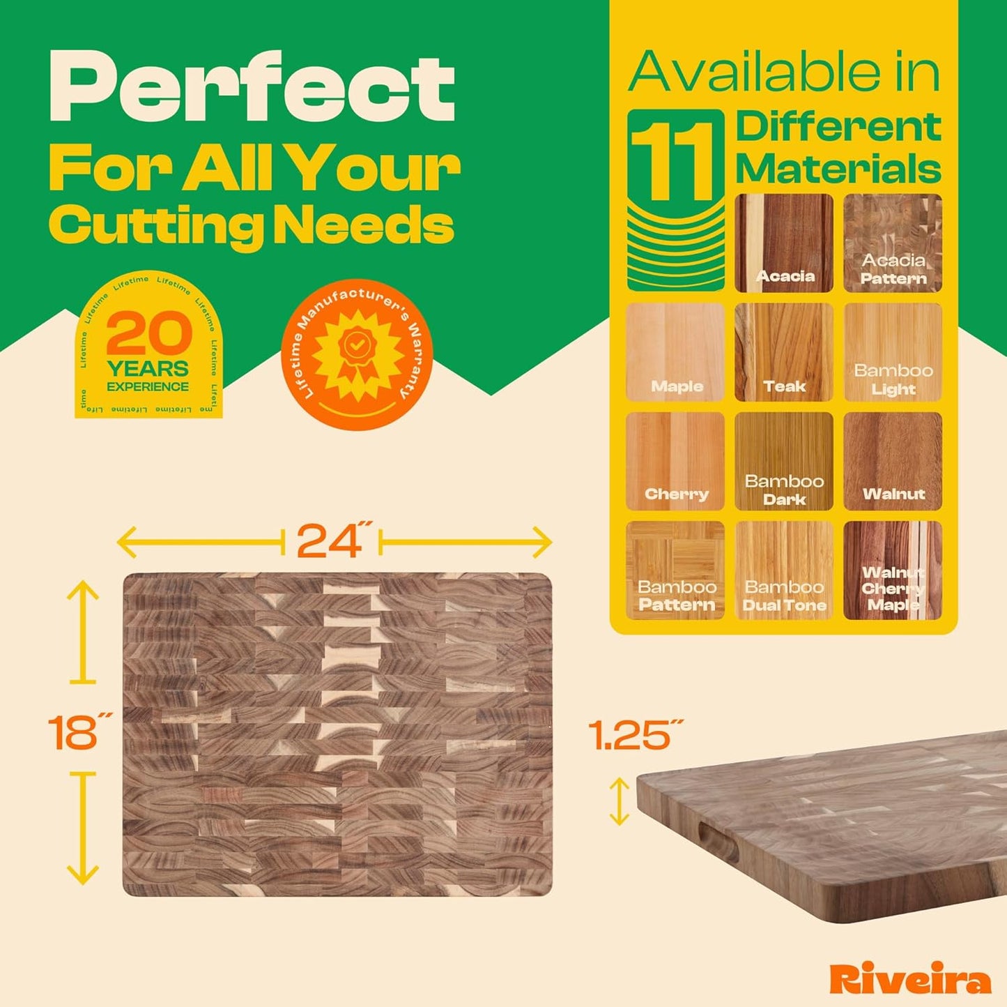 Riveira Acacia Wood Cutting Board – Gourmet Acacia Grandeur: 24 x 18 Wooden Cutting Board – Natural Wooden Cutting Boards For Kitchen Decorative – Innovative Juice Grooves Acacia Wooden Chopping Board