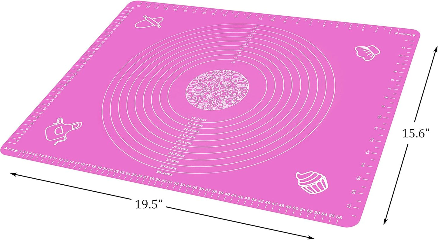 Silicone Baking Mat for Rolling Pastry Dough with Measurements, 25.6 x 17.7 BPA Free Non stick and Non Slip Pink Table Sheet Baking Supplies for Bake Pizza Cake