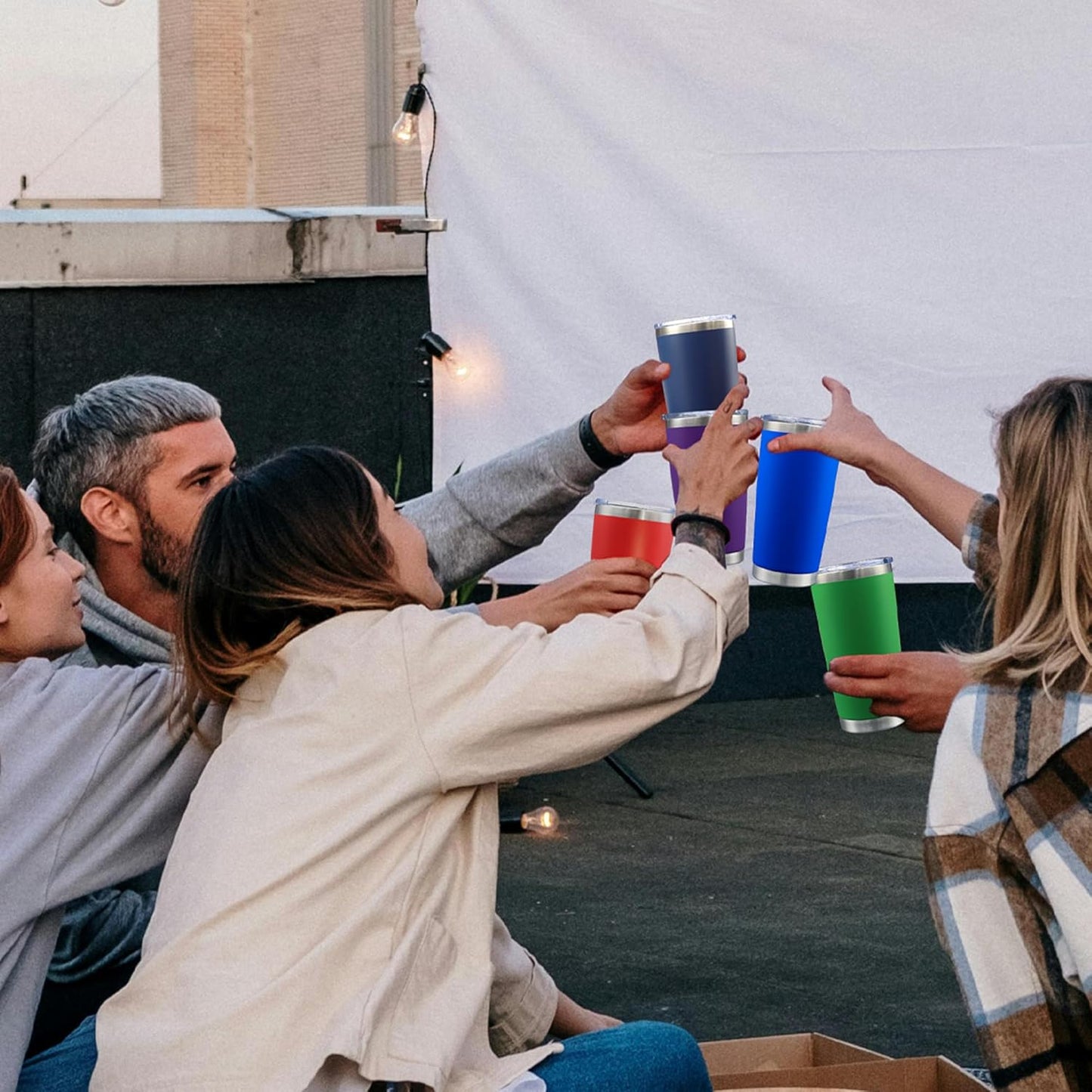 20oz Tumbler Bulk Stainless Steel Tumblers with Lid Vacuum Insulated Double Wall Travel Coffee Mug Powder Coated Tumbler Cup for Hot and Cold Drinks(Purple, 6 pack)