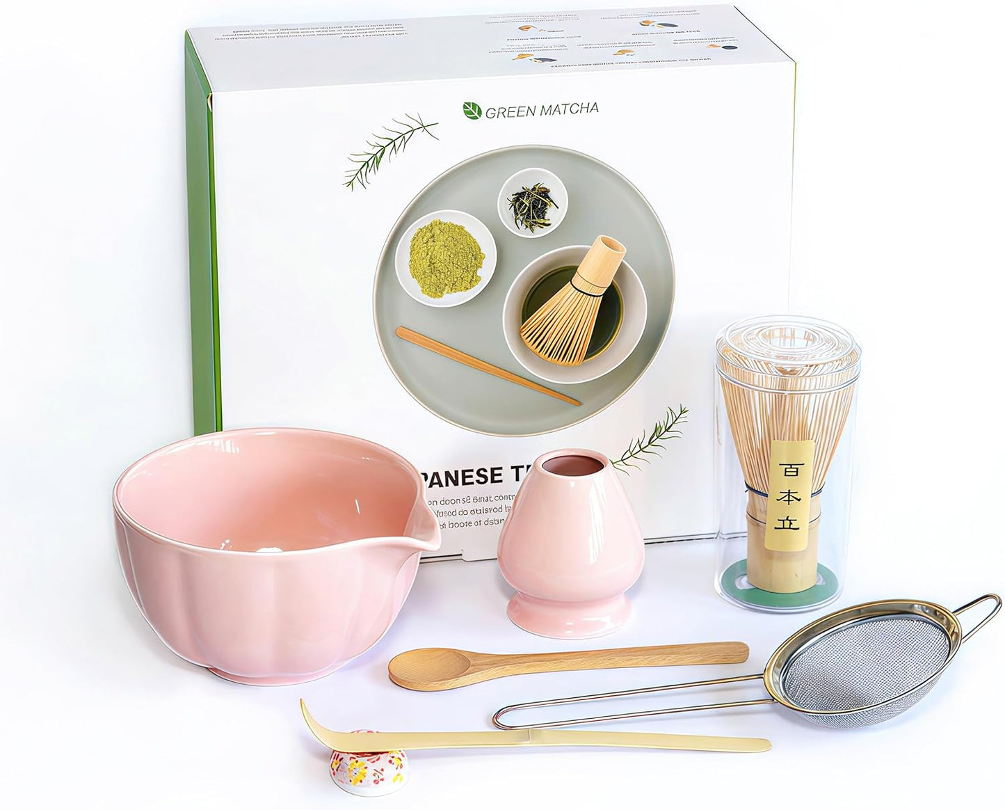 Matcha Whisk Set – 7 Pcs Japanese Tea Set with Matcha Bowl, Bamboo Whisk, Scoop, Holder, Sifter – Traditional Matcha Kit for Ceremony, Gift for Matcha Lovers