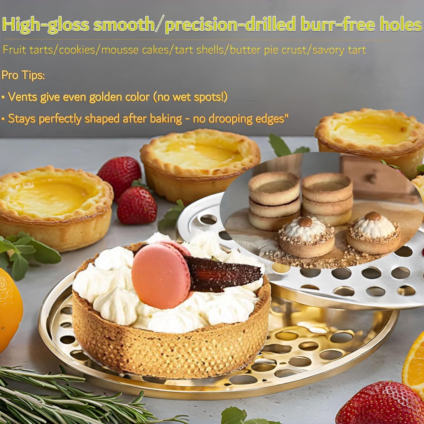 8Packs Perforated Tart Rings 3.15 Inch Stainless Steel Perforated Cake Rings, Round Tart Ring Molds for Cookies, fruit tarts, Prevent Soggy Crust & Even Baking