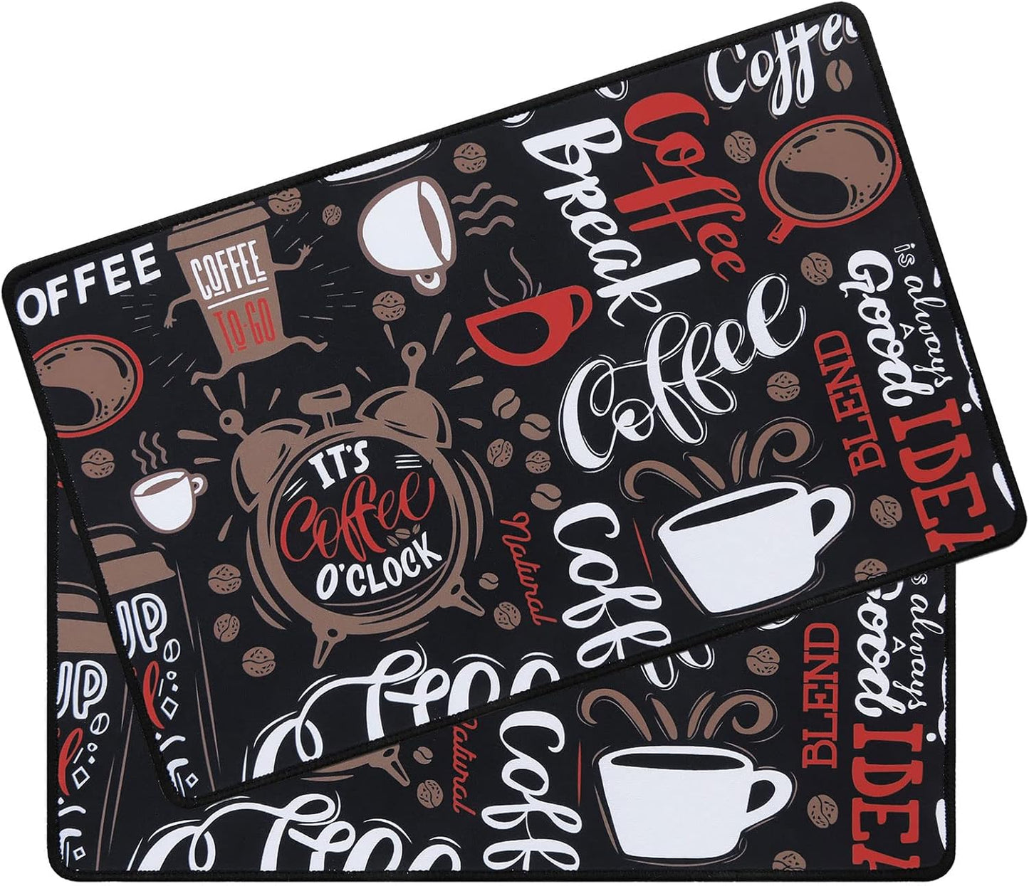 SHACOS Coffee Bar Mats 2-pack, 12x19 Inch Absorbent Non-Slip Rubber, Waterproof & Heat Resistant, Black