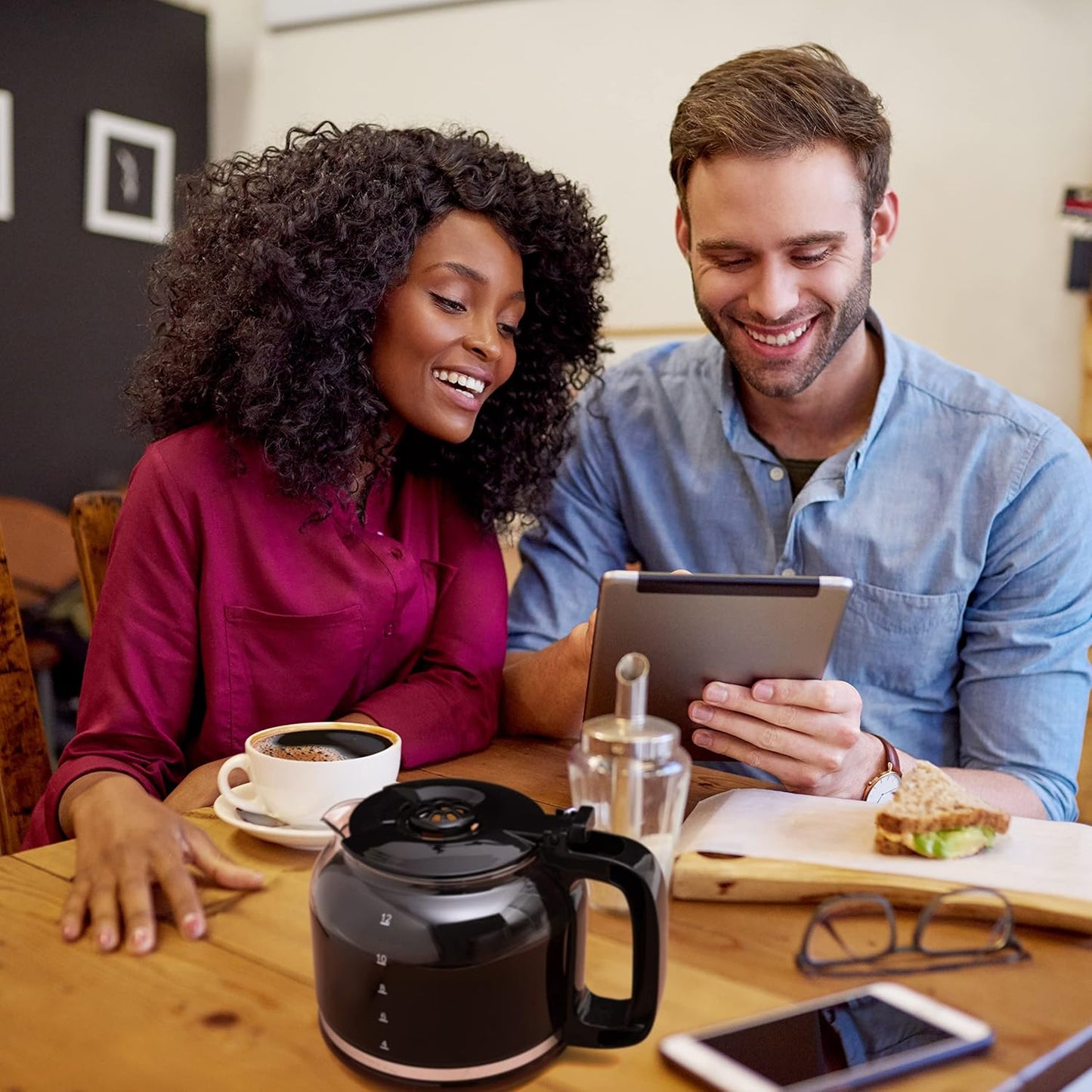 Mixpresso 12 Cup Coffee Pot, Auto-Off & Reusable Filter, Large Drip Coffee Maker 12 Cup Borosilicate Glass Carafe, Anti-Drip Coffee Machine Water Level Window, Black Electric Coffee Maker