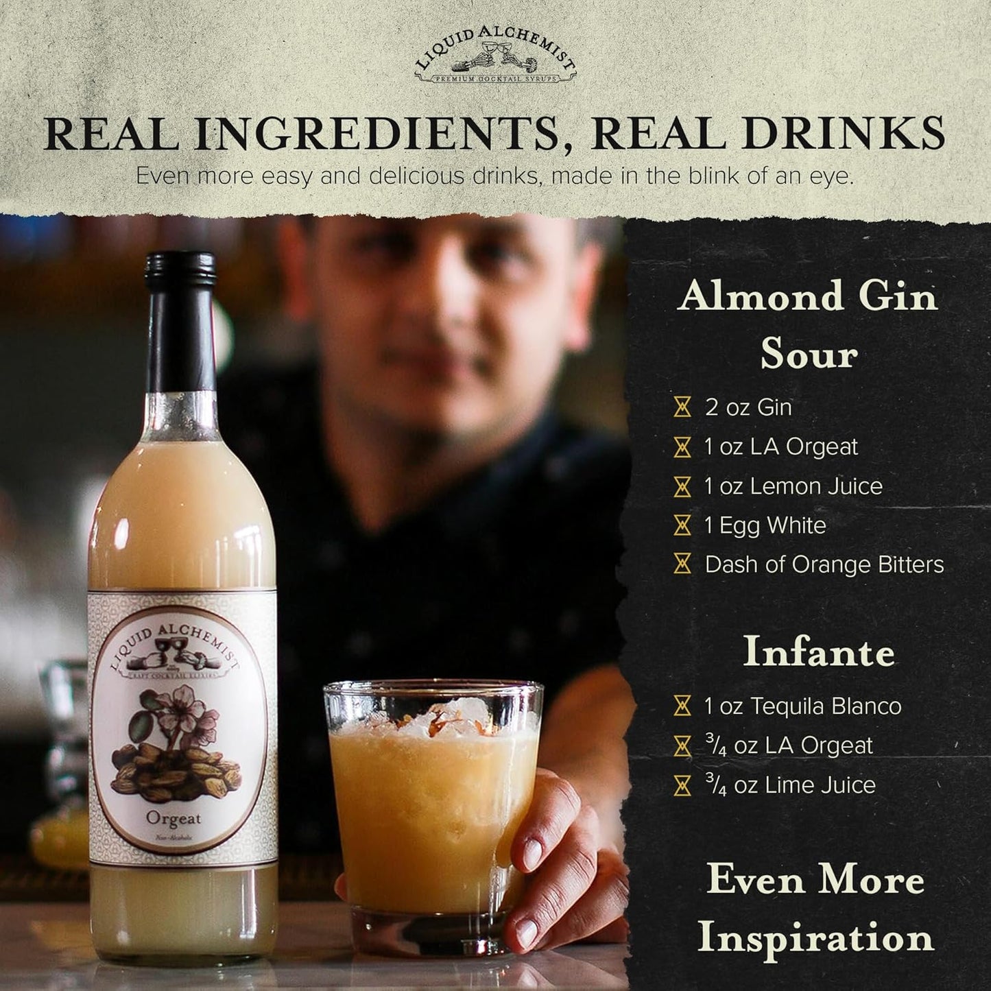 Liquid Alchemist Orgeat Syrup for Cocktails - Real Ingredients Make Our Almond Syrup the Perfect Mai Tai Mix - Non-GMO, Gluten Free & Vegan (25 oz)