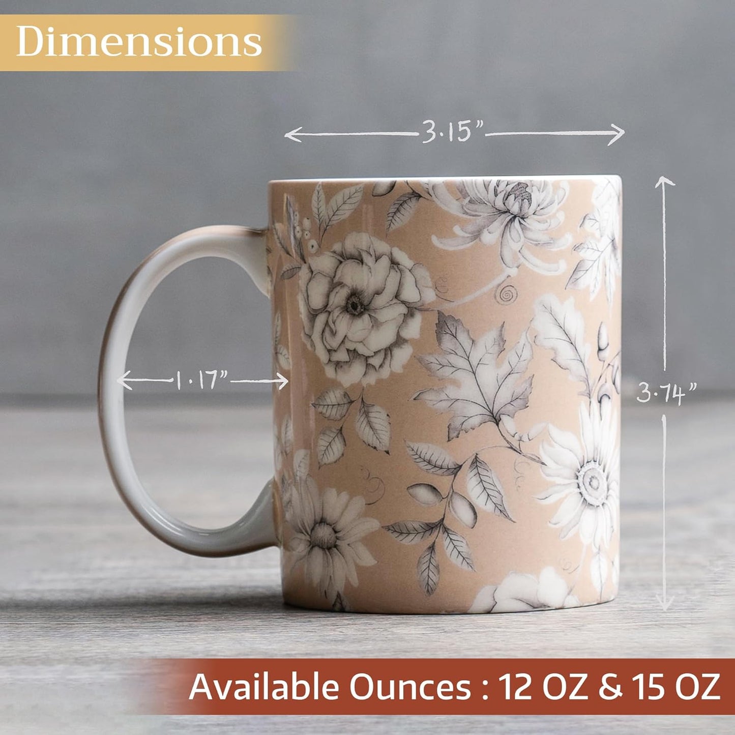 Maison d' Hermine Coffee Mug with Handles Fine Bone China Mugs Pack of Two Tea Cups for Hot Beverages Cappuccino Latte Home Restaurant Office Perfect for Gift (Pretty Autumn, 12 Ounce)