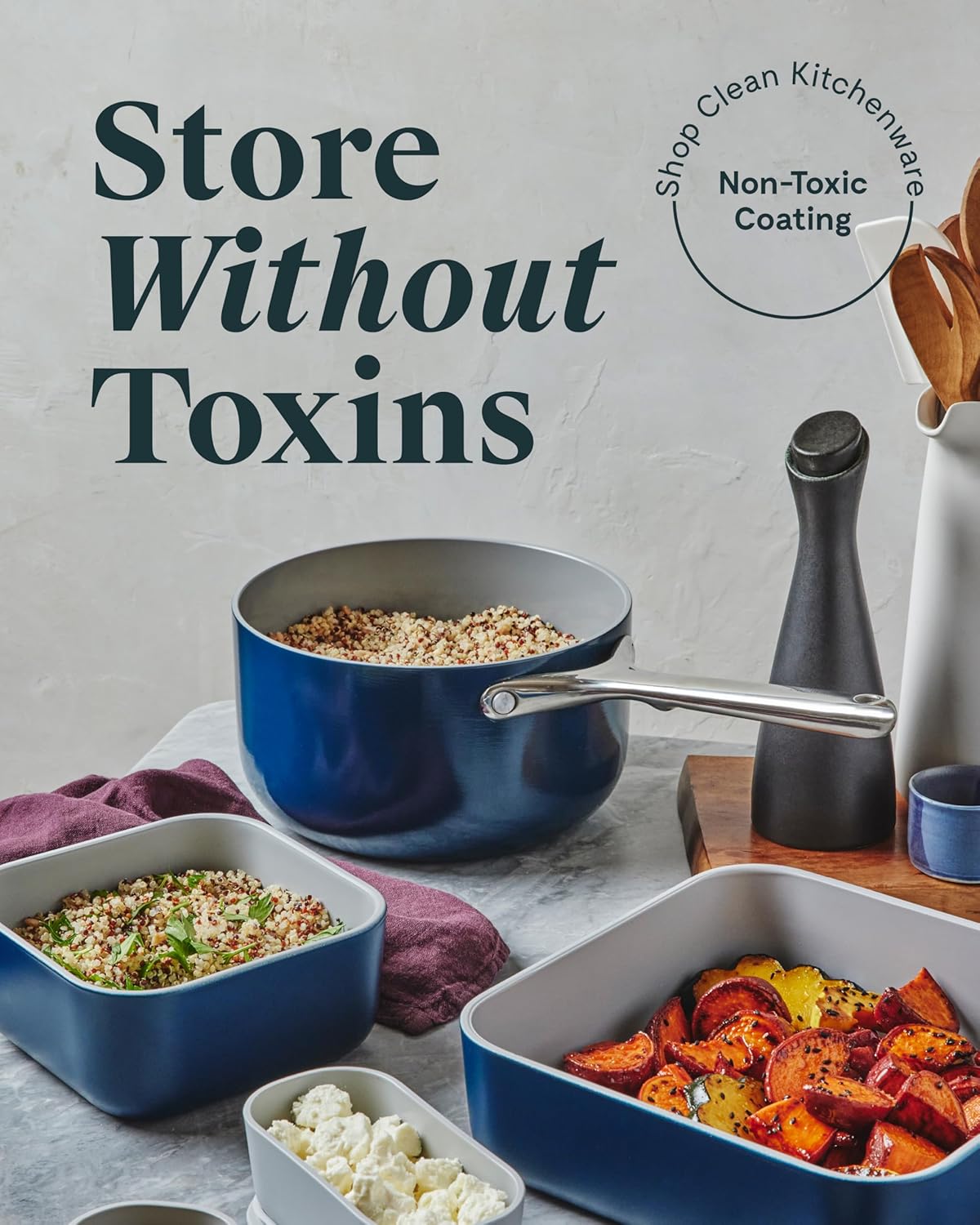 Caraway 2pc Glass Food Storage Set - 10 Cup Food Containers (2) - Ceramic Coated - Non Toxic, Non Stick Lunch Box with Lids. Dishwasher, Oven, & Microwave Safe - Gray