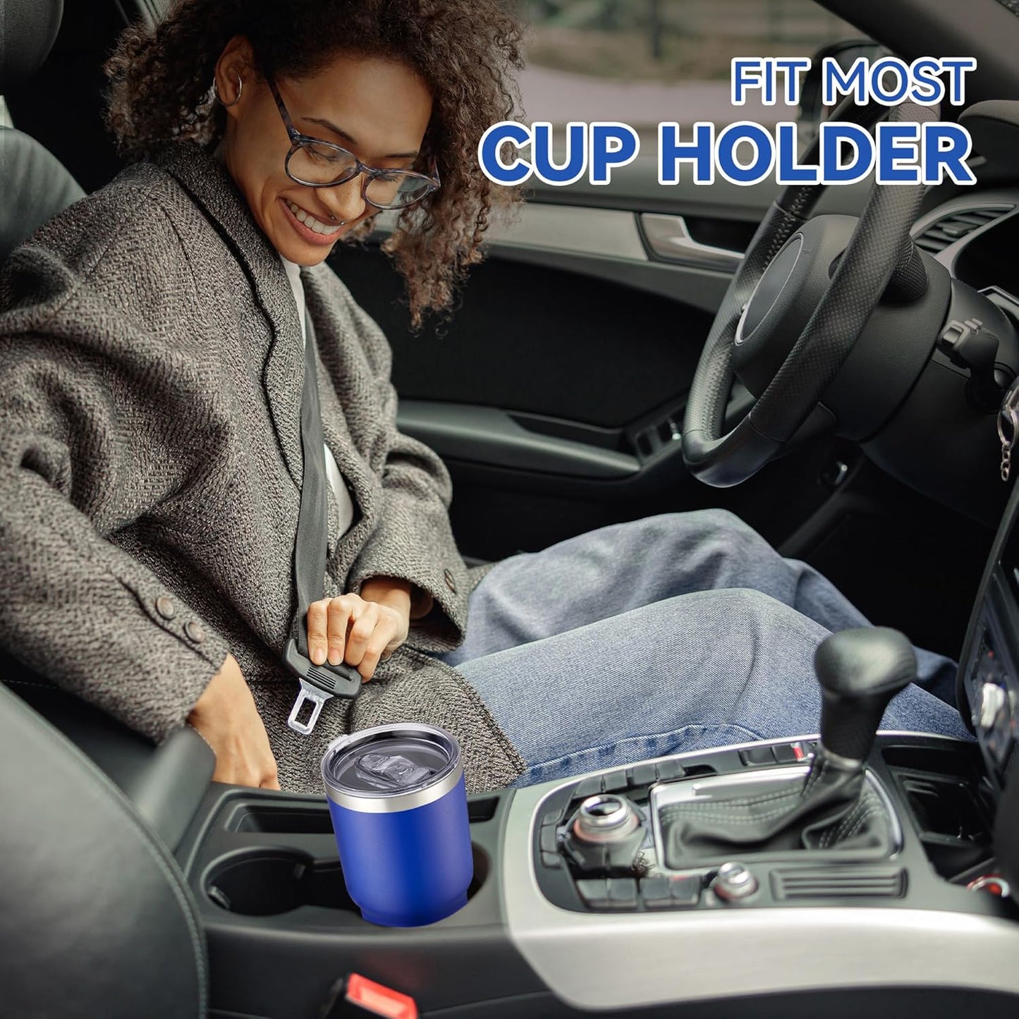 30 oz Tumbler with Lid Stainless Steel Tumblers Vacuum Insulated Cup Reusable Powder Coated Travel Mug Double Wall Leak Proof Portable Cups Keep Cold Drinks for 12 Hours, Blue, 1 Pack