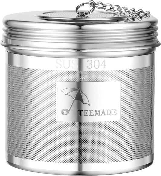 Extra Large Tea Infuser -304 Stainless Steel with Threaded Lid & Chain Hook-Perfect for Loose Leaf Tea,Cooking,Herbs,Iced Tea & Soup - Extra Fine Mesh Tea Strainers