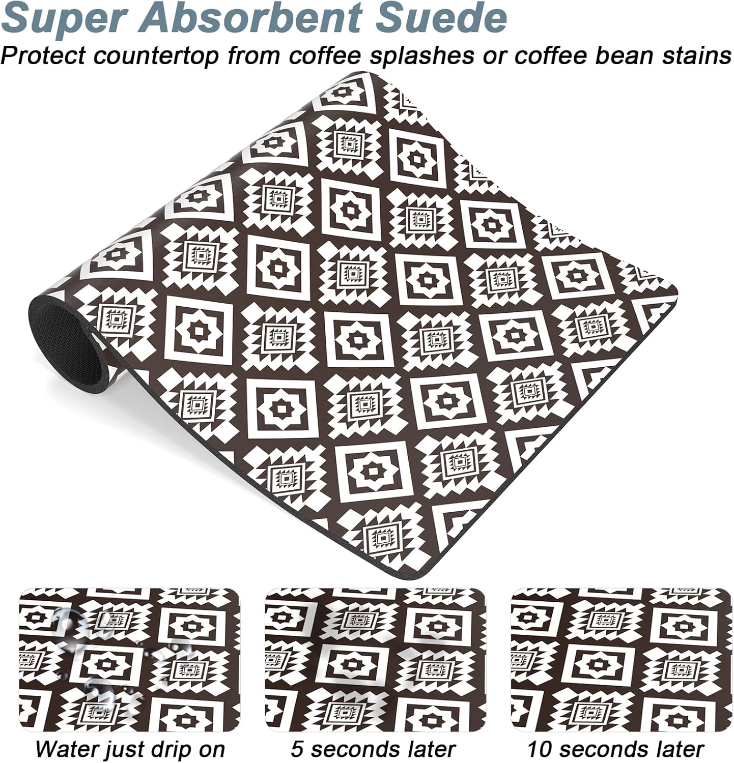 Rnivvi Coffee Mat, 12" x 19" Cute Coffee Bar Mats for Espresso Machine Station Accessories and Organizer, Hide Stain Rubber Backed Absorbent Dish Drying Pad for Kitchen Counter, Modern Abstract Art