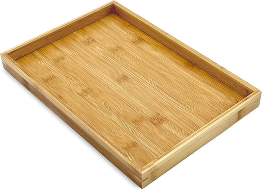 Bam & Boo - Natural Bamboo Serving Tray Modern Rectangular - for Food, Drinks, Decor, Vanity in Home, Kitchen, Bathroom, Coffee Table, Bed(Medium, 13” x 9" x 1.2")
