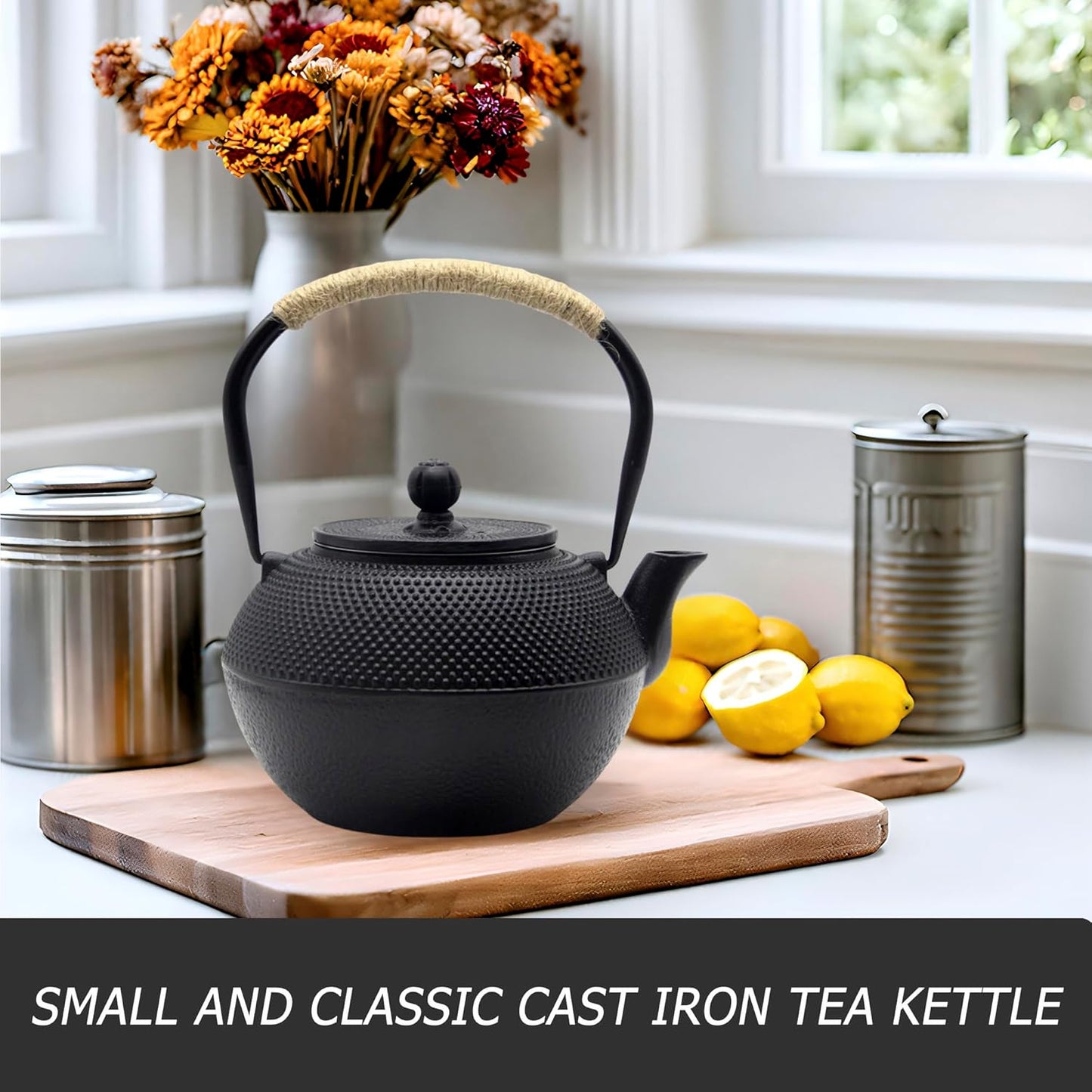 YJX 40.6 fl oz Cast Iron Teapot Set, Japanese Tetsubin Tea Set with Cast Iron Teacups, Small Tea Kettle Set with Strainer for Loose Tea, Enameled Interior (1200ml Tea Set with Cups and Saucers)
